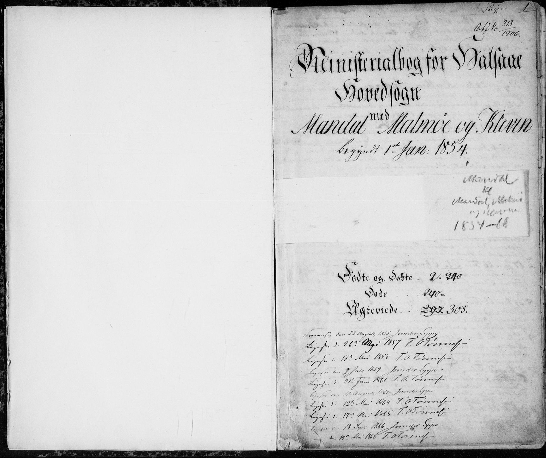 Mandal sokneprestkontor, SAK/1111-0030/F/Fb/Fba/L0008: Parish register (copy) no. B 2, 1854-1868, p. 1