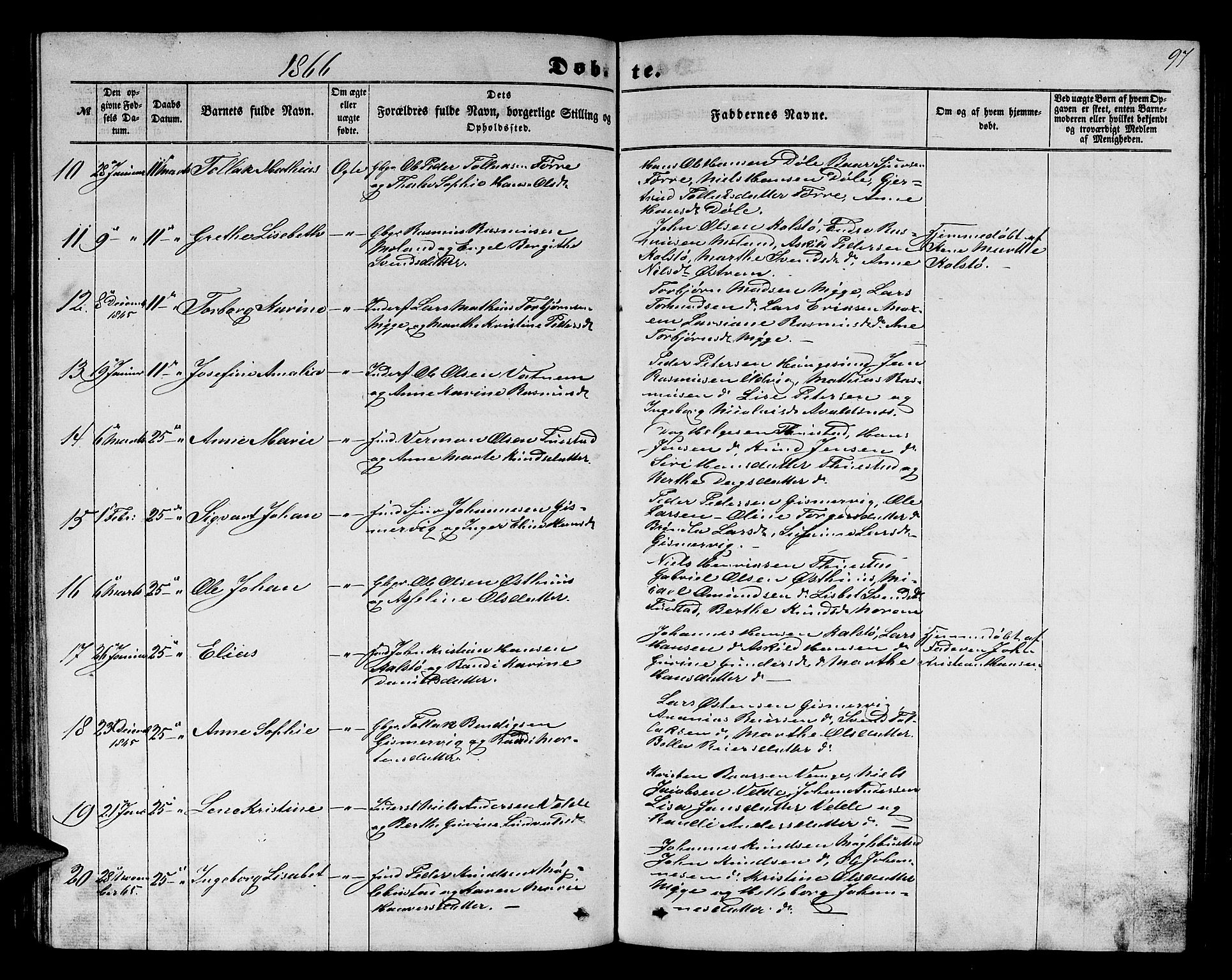 Avaldsnes sokneprestkontor, SAST/A -101851/H/Ha/Hab/L0003: Parish register (copy) no. B 3, 1857-1871, p. 97