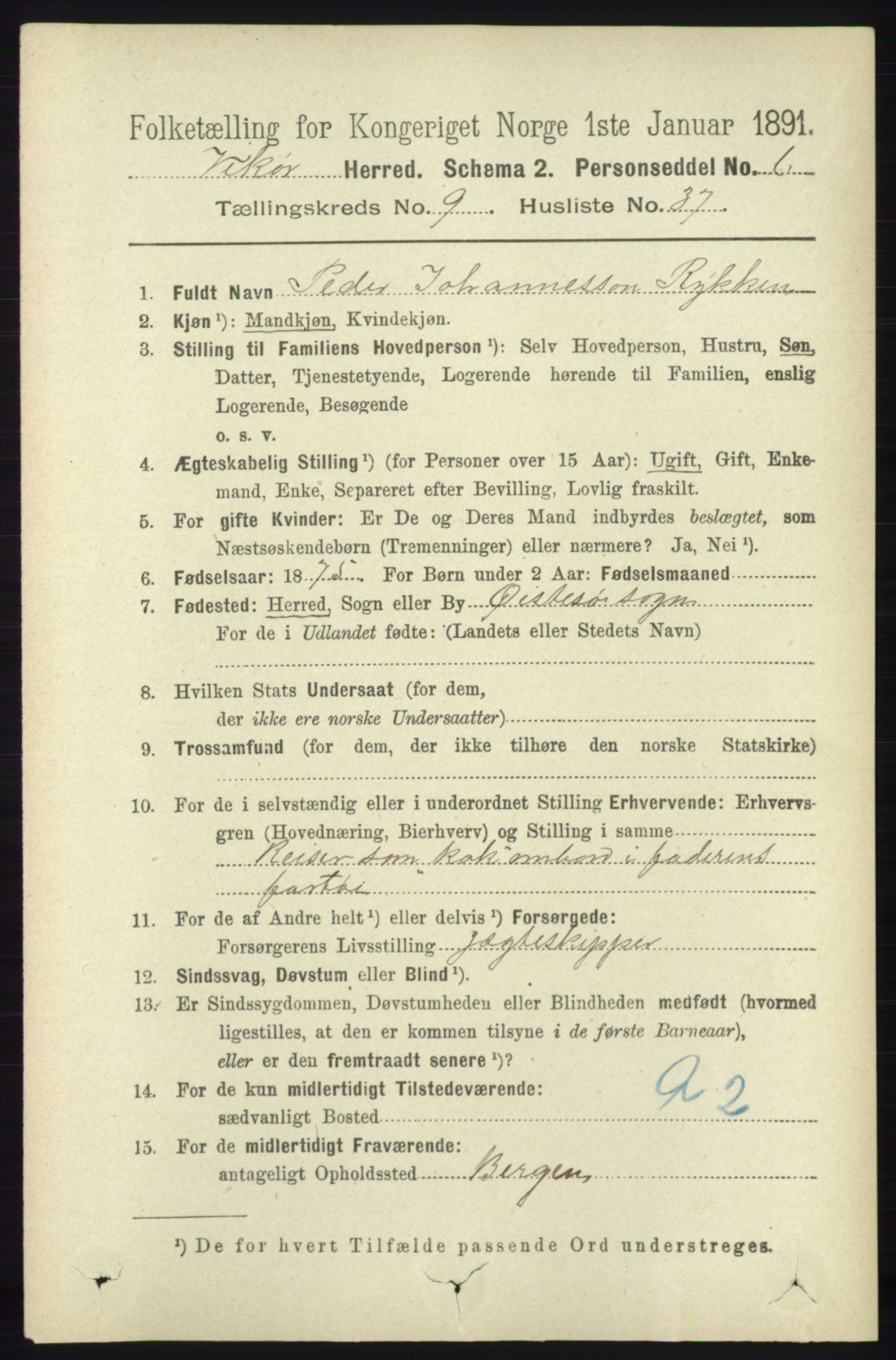 RA, 1891 census for 1238 Vikør, 1891, p. 2896