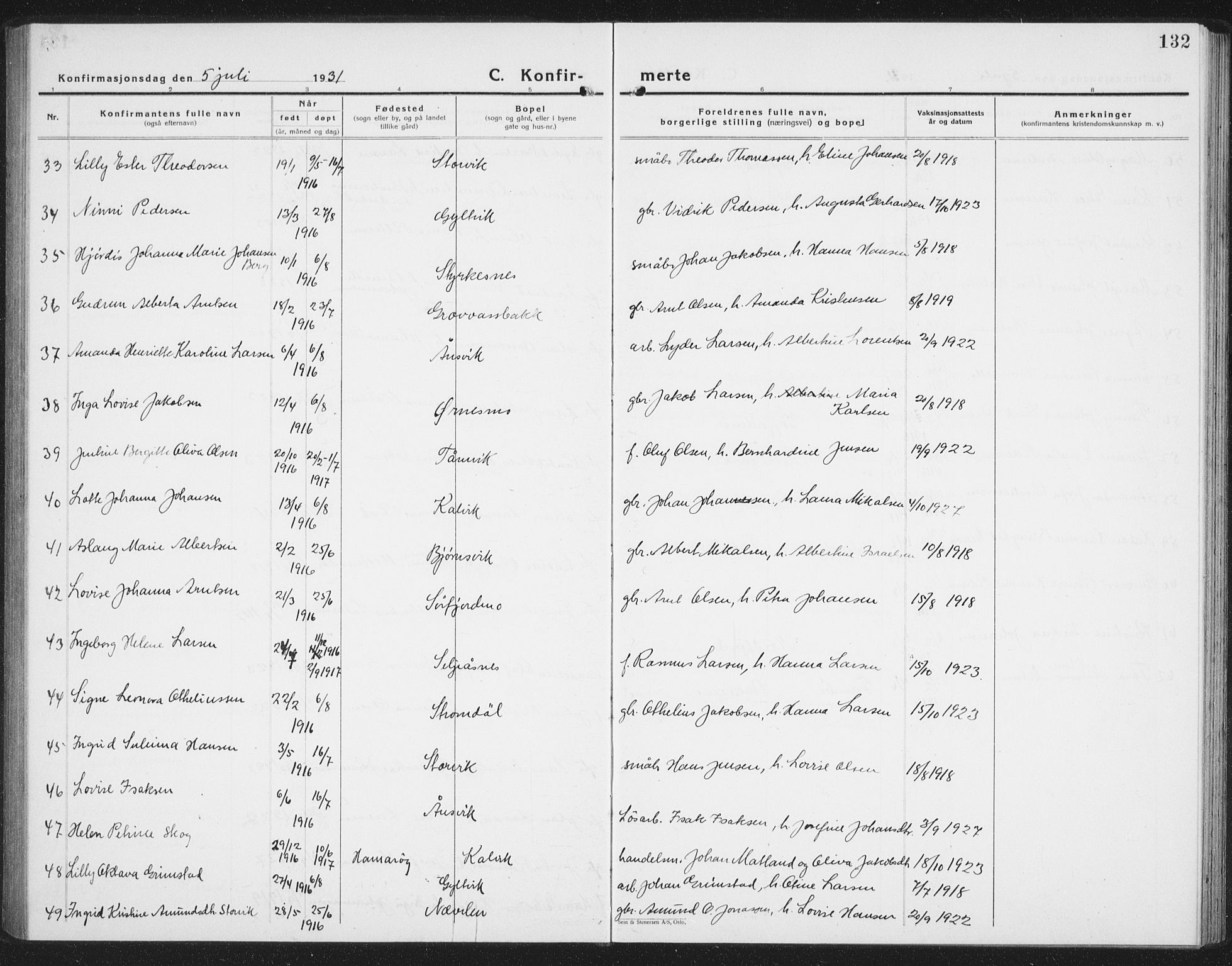 Ministerialprotokoller, klokkerbøker og fødselsregistre - Nordland, AV/SAT-A-1459/854/L0788: Parish register (copy) no. 854C04, 1926-1940, p. 132