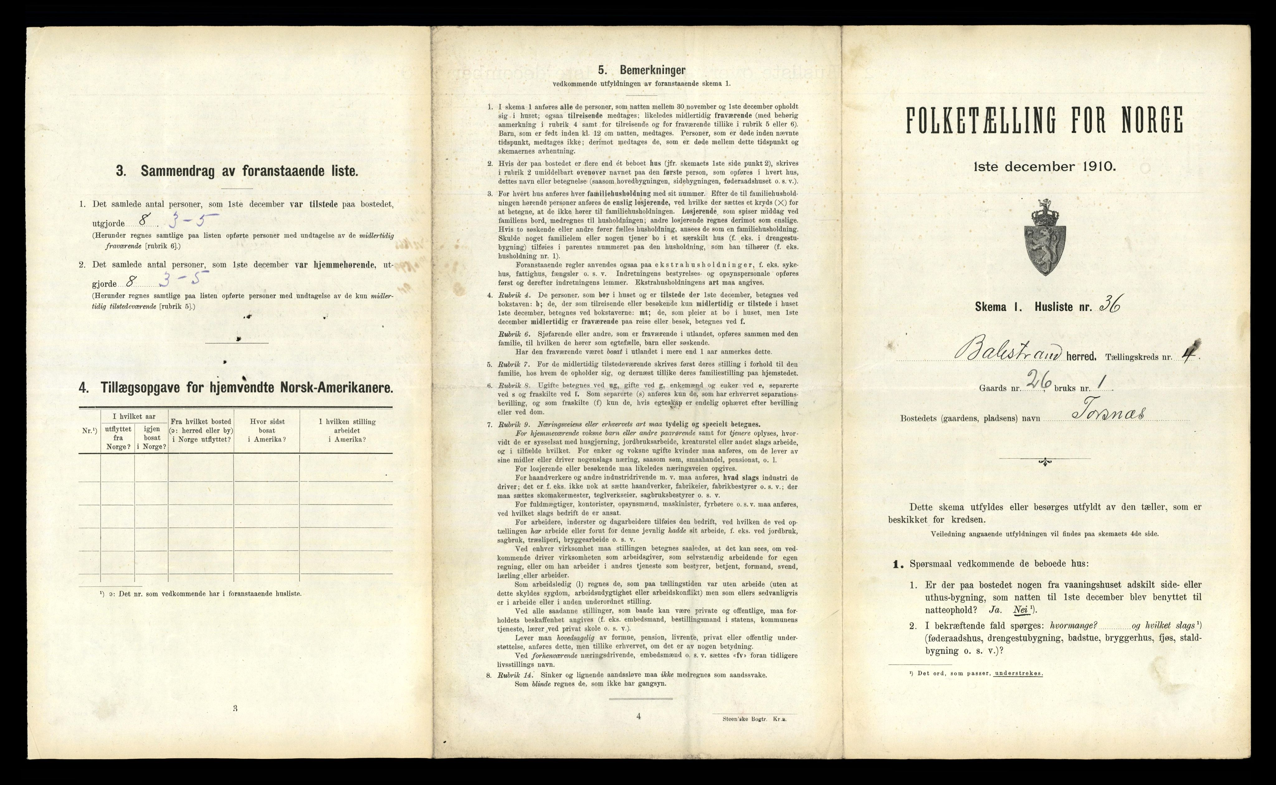 RA, 1910 census for Balestrand, 1910, p. 382