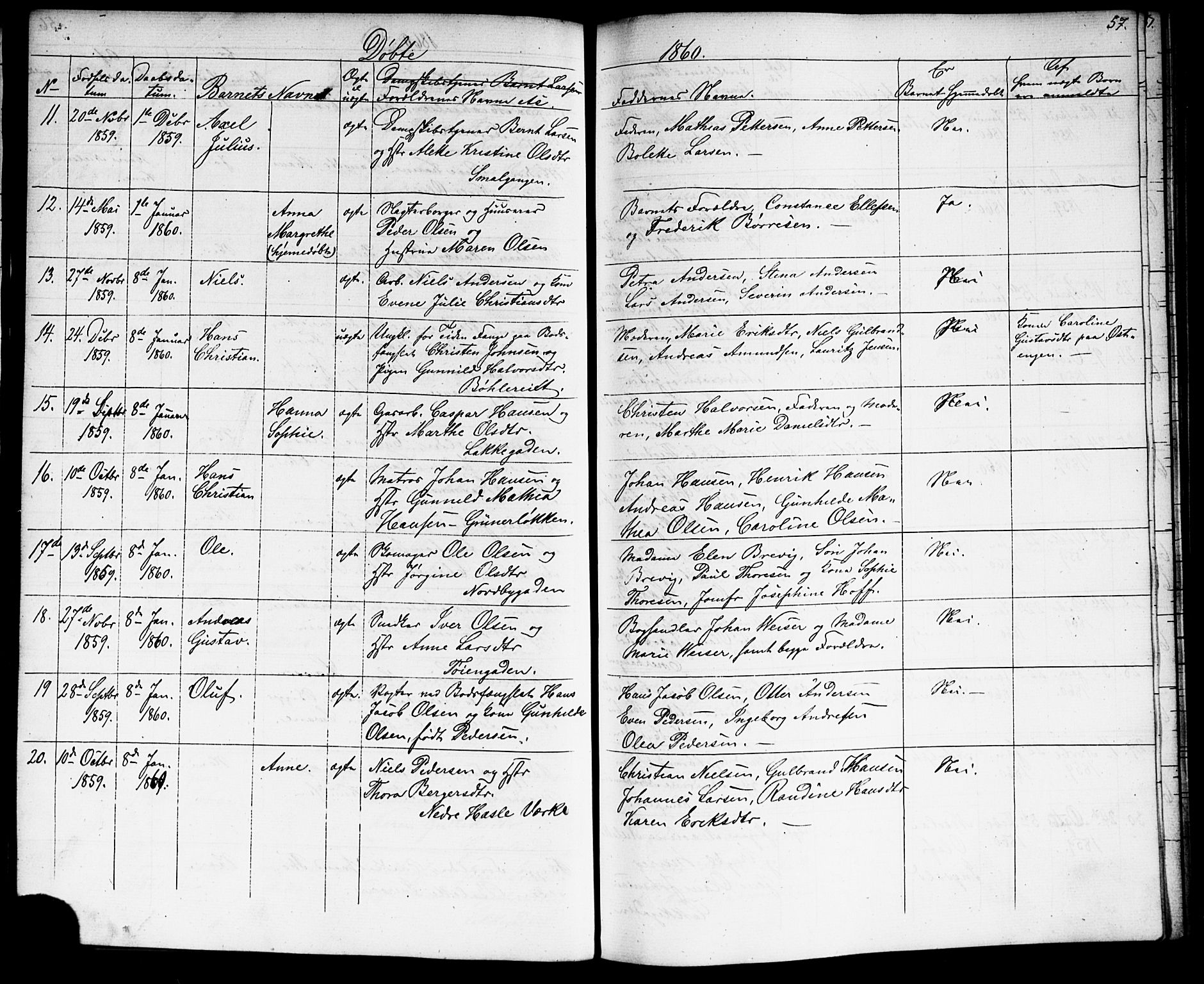 Grønland prestekontor Kirkebøker, AV/SAO-A-10848/G/Ga/L0001: Parish register (copy) no. 1, 1859-1861, p. 57