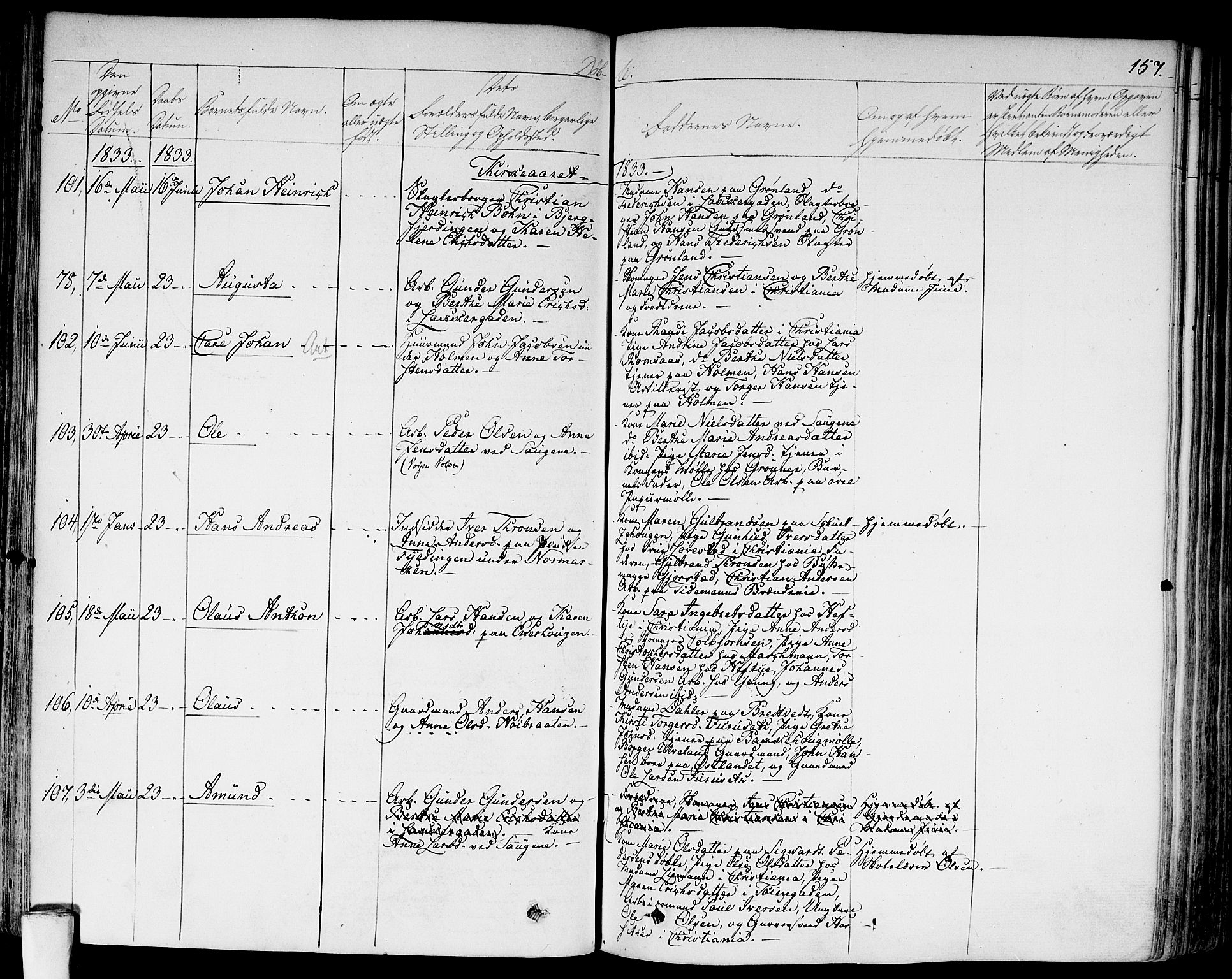 Aker prestekontor kirkebøker, SAO/A-10861/F/L0013: Parish register (official) no. 13, 1828-1837, p. 157