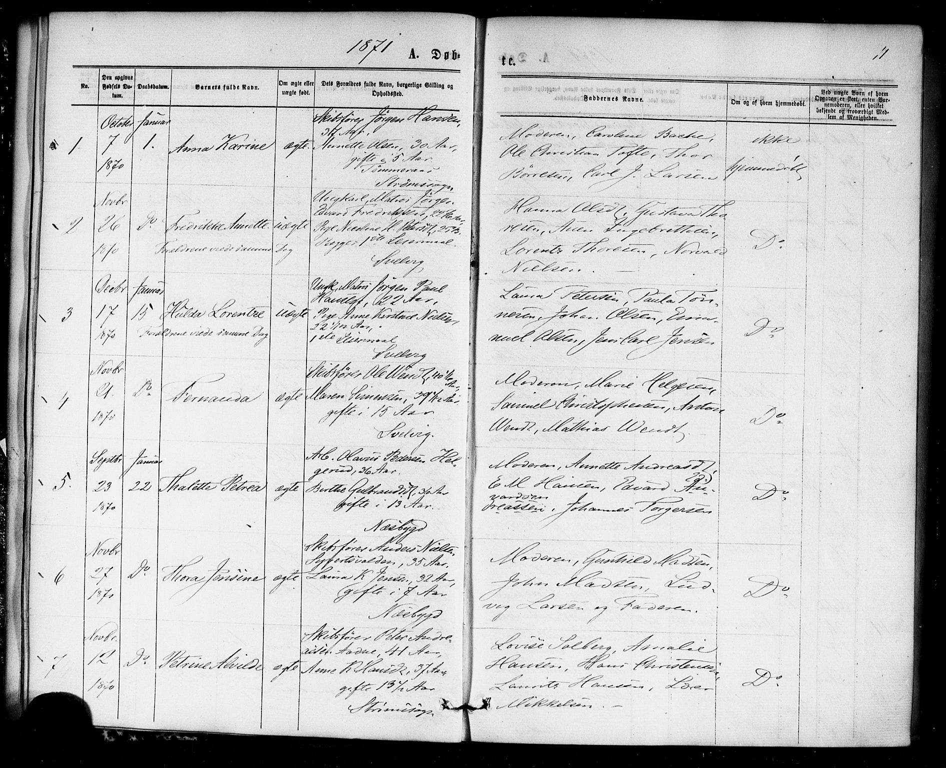 Strømm kirkebøker, SAKO/A-322/F/Fa/L0002: Parish register (official) no. I 2, 1870-1877, p. 11