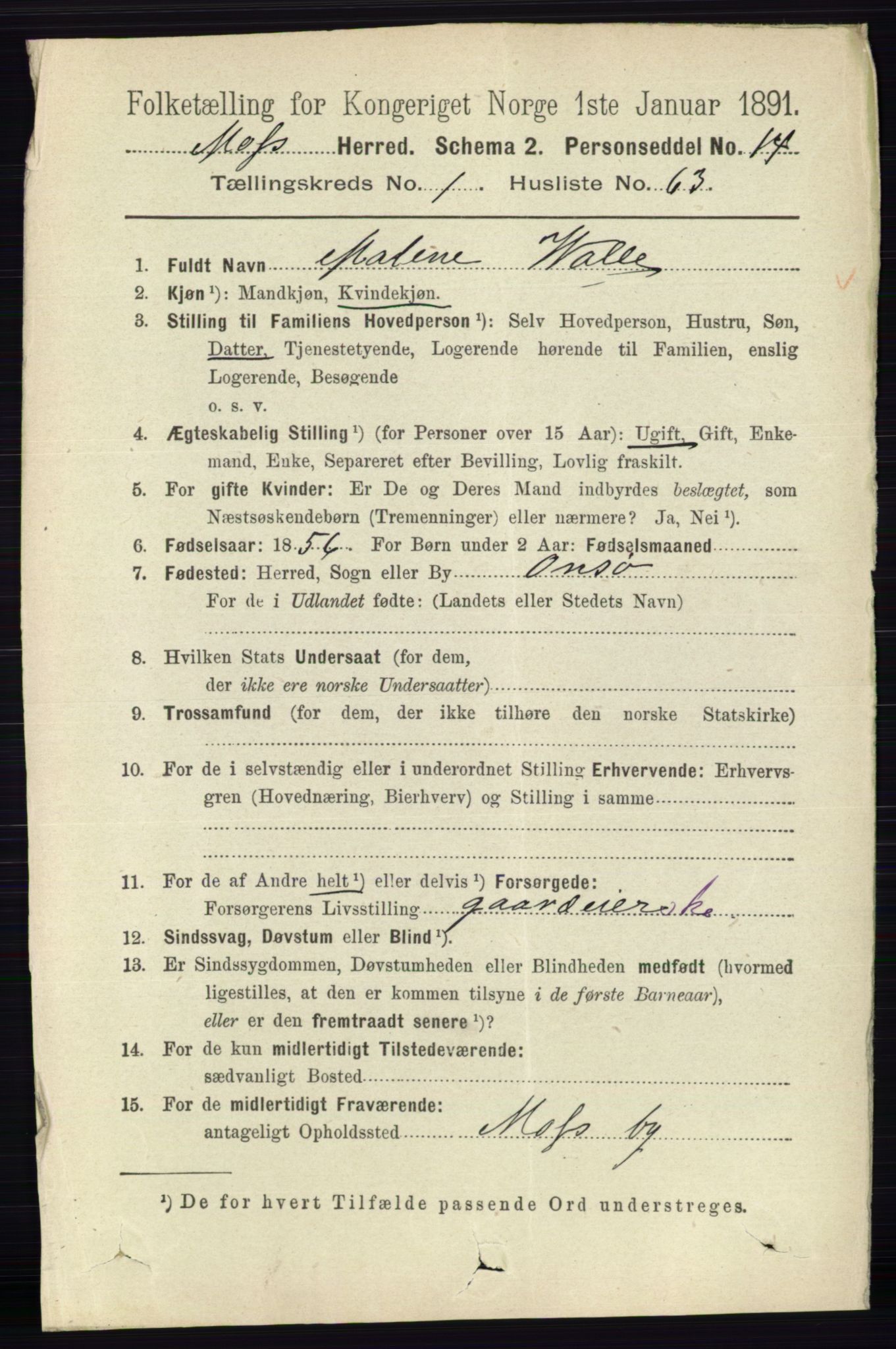 RA, 1891 Census for 0194 Moss, 1891, p. 804