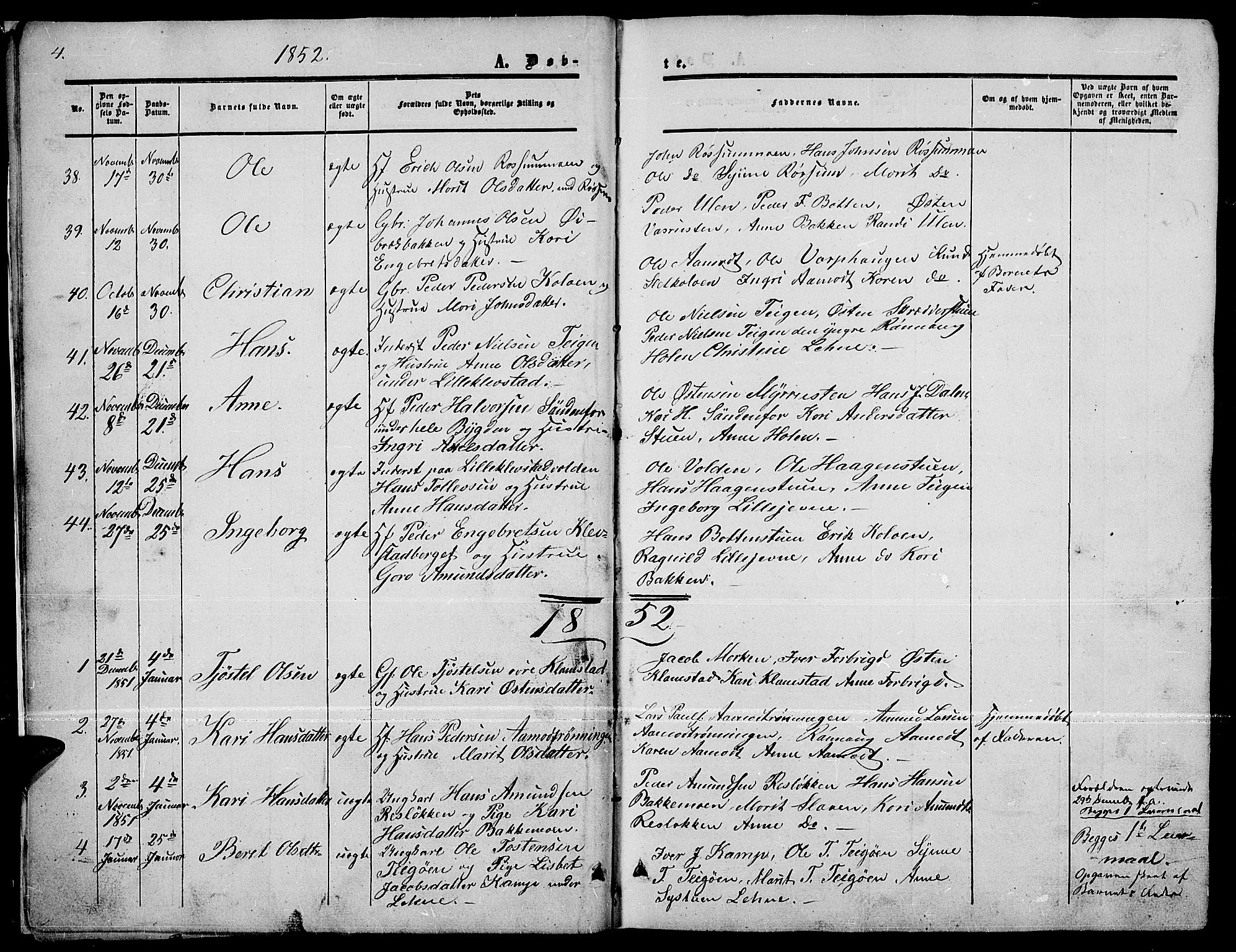 Nord-Fron prestekontor, SAH/PREST-080/H/Ha/Hab/L0003: Parish register (copy) no. 3, 1851-1886, p. 4