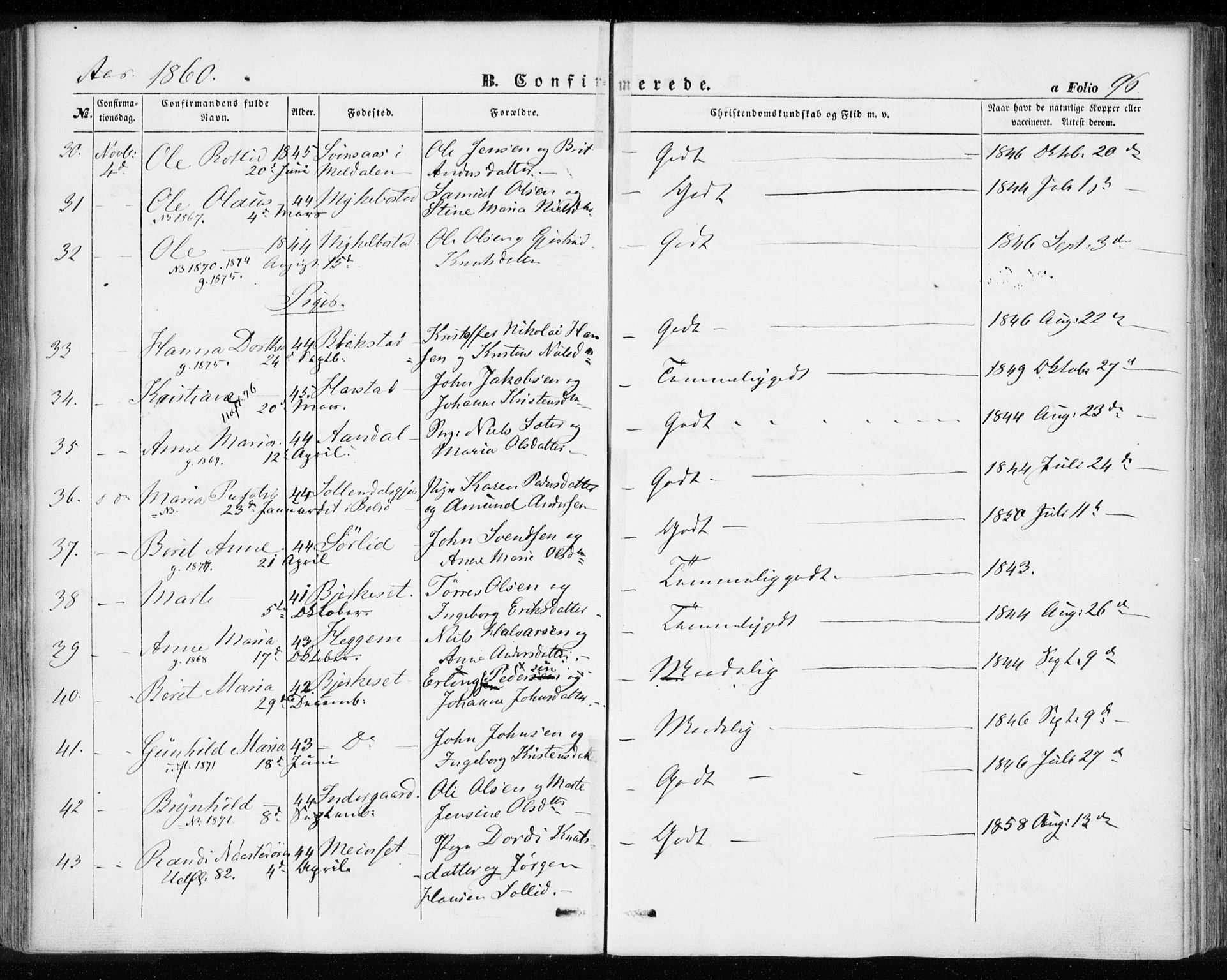 Ministerialprotokoller, klokkerbøker og fødselsregistre - Møre og Romsdal, AV/SAT-A-1454/584/L0965: Parish register (official) no. 584A05, 1857-1868, p. 96