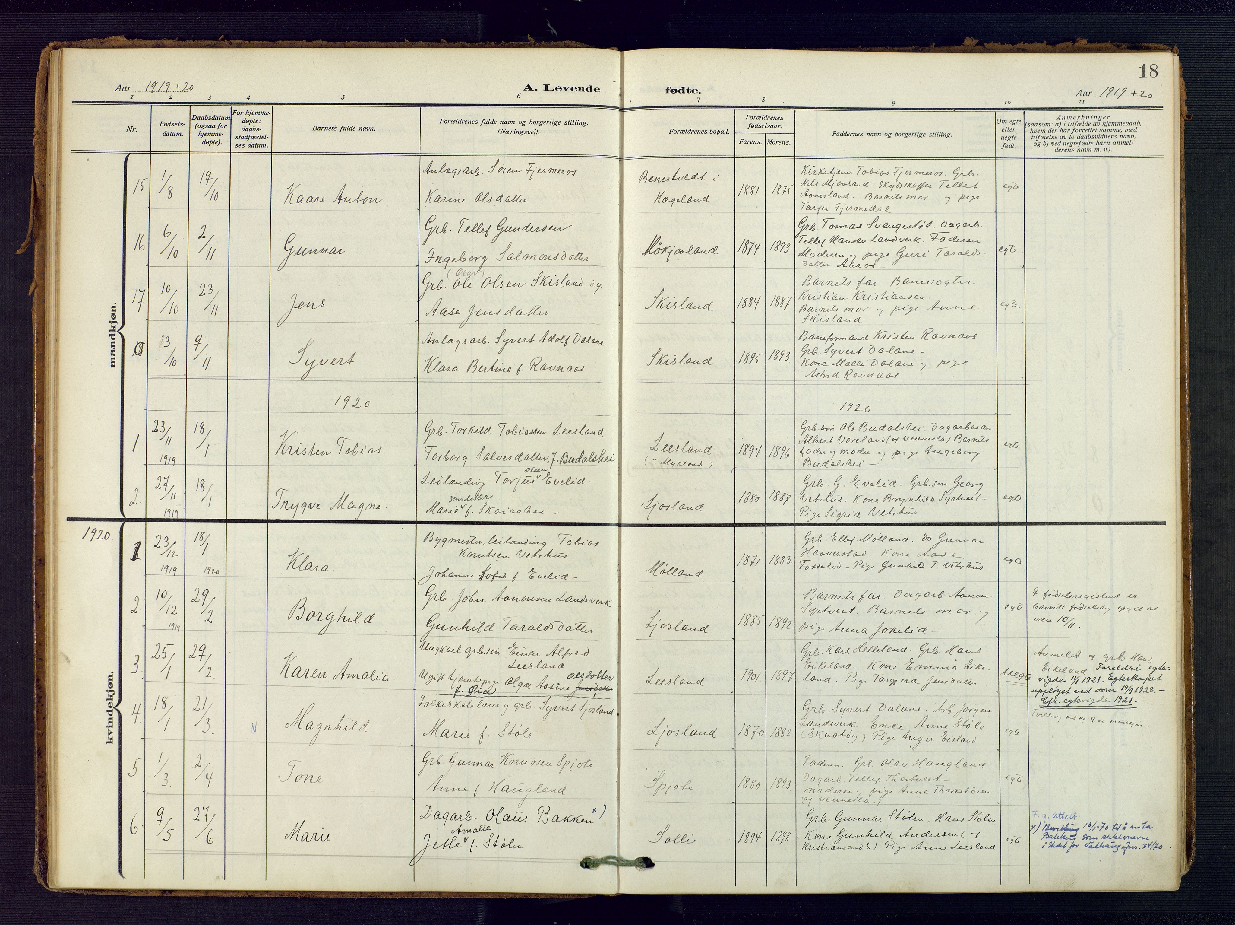 Evje sokneprestkontor, AV/SAK-1111-0008/F/Fa/Fac/L0004: Parish register (official) no. A 4, 1910-1932, p. 18