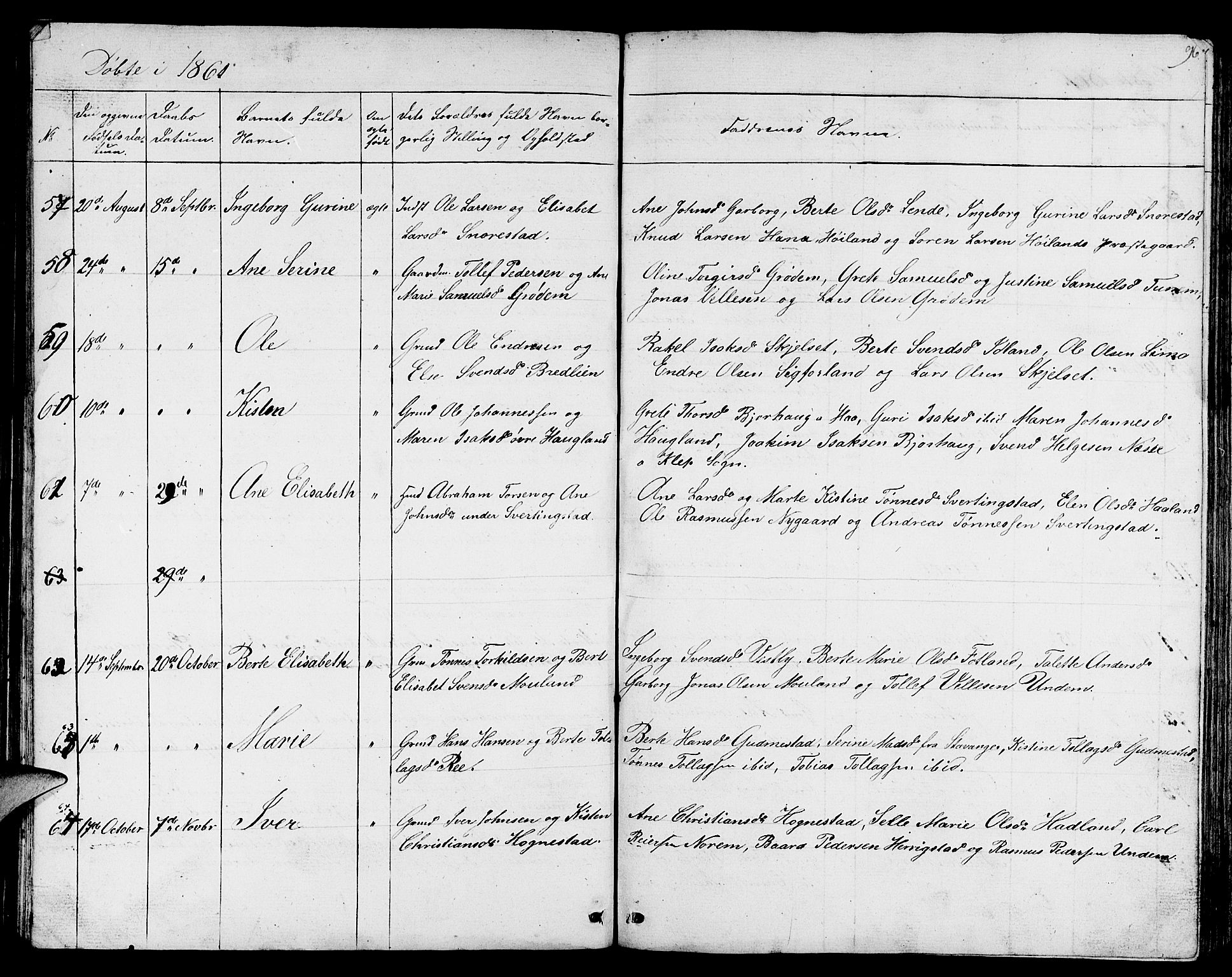 Lye sokneprestkontor, AV/SAST-A-101794/001/30BB/L0002: Parish register (copy) no. B 2, 1852-1867, p. 96