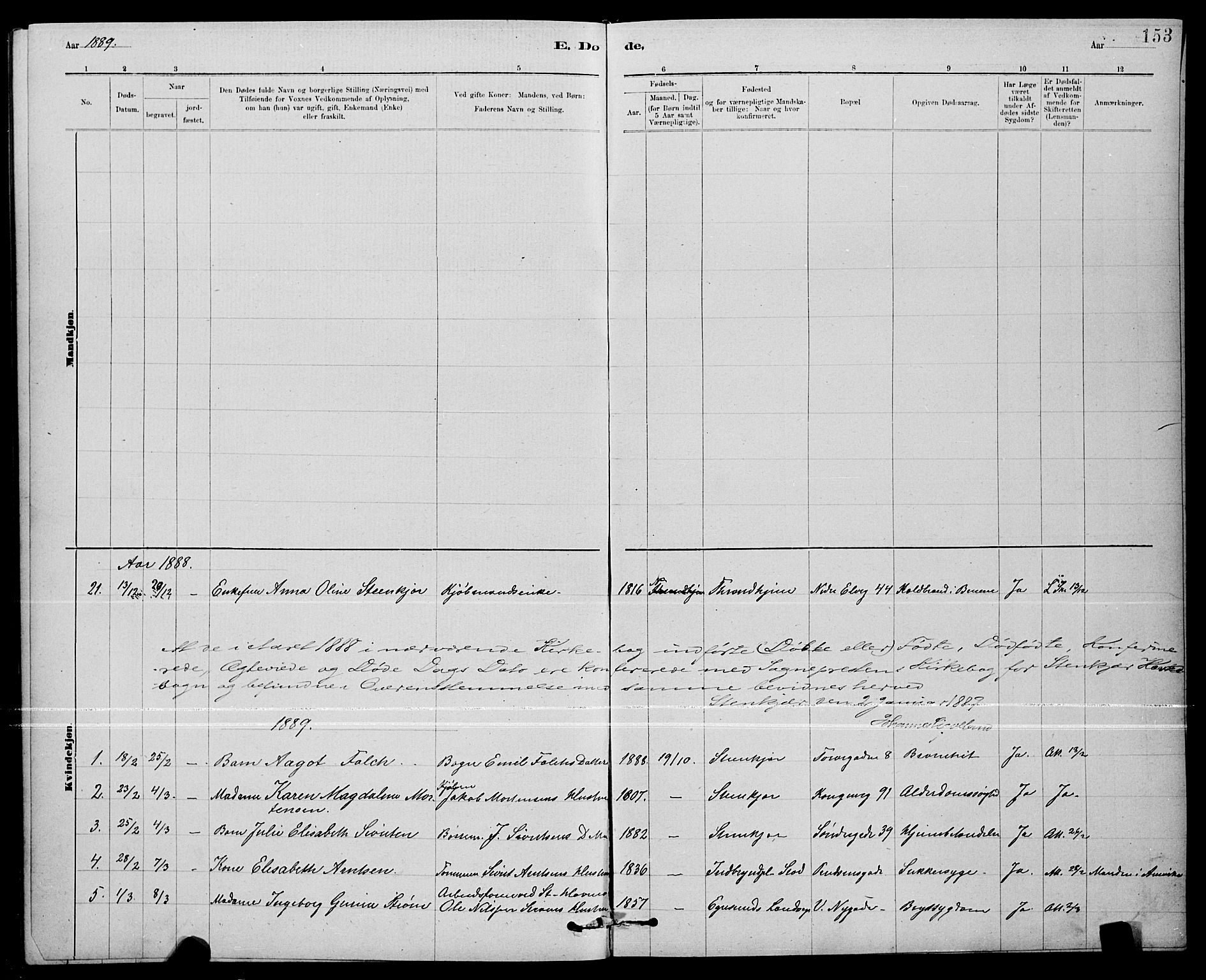 Ministerialprotokoller, klokkerbøker og fødselsregistre - Nord-Trøndelag, SAT/A-1458/739/L0374: Parish register (copy) no. 739C02, 1883-1898, p. 153