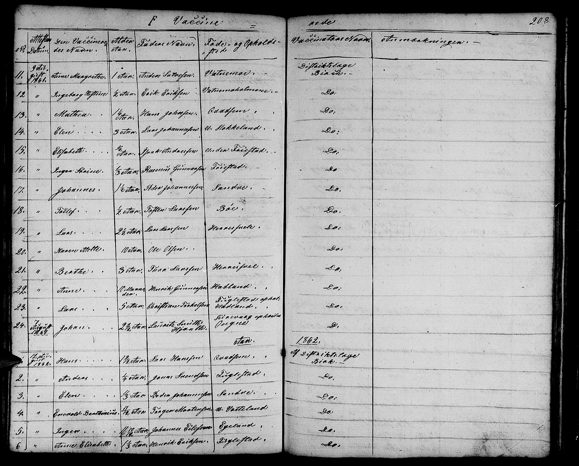 Eigersund sokneprestkontor, SAST/A-101807/S09/L0003: Parish register (copy) no. B 3, 1846-1875, p. 208