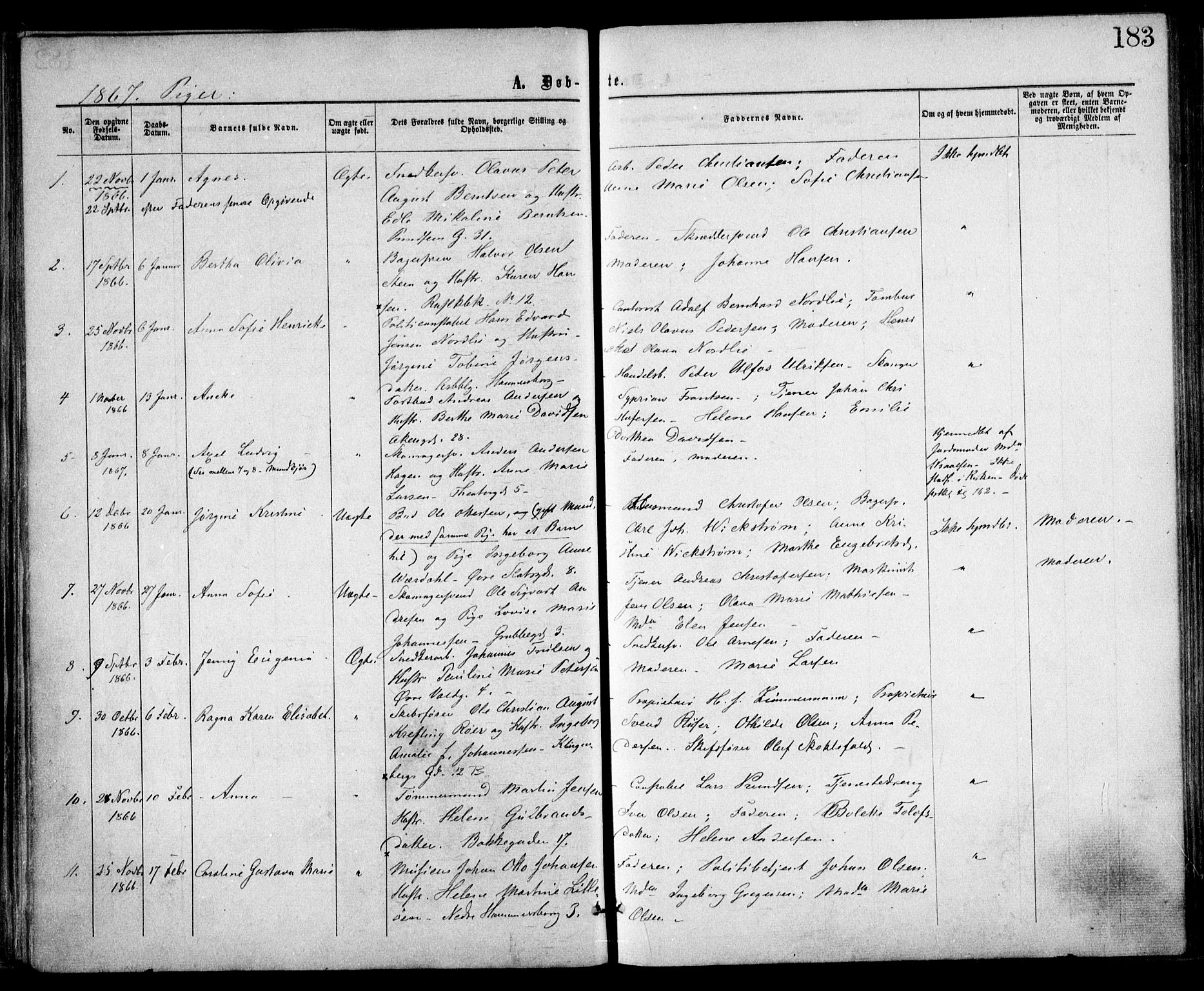 Trefoldighet prestekontor Kirkebøker, AV/SAO-A-10882/F/Fa/L0002: Parish register (official) no. I 2, 1863-1870, p. 183
