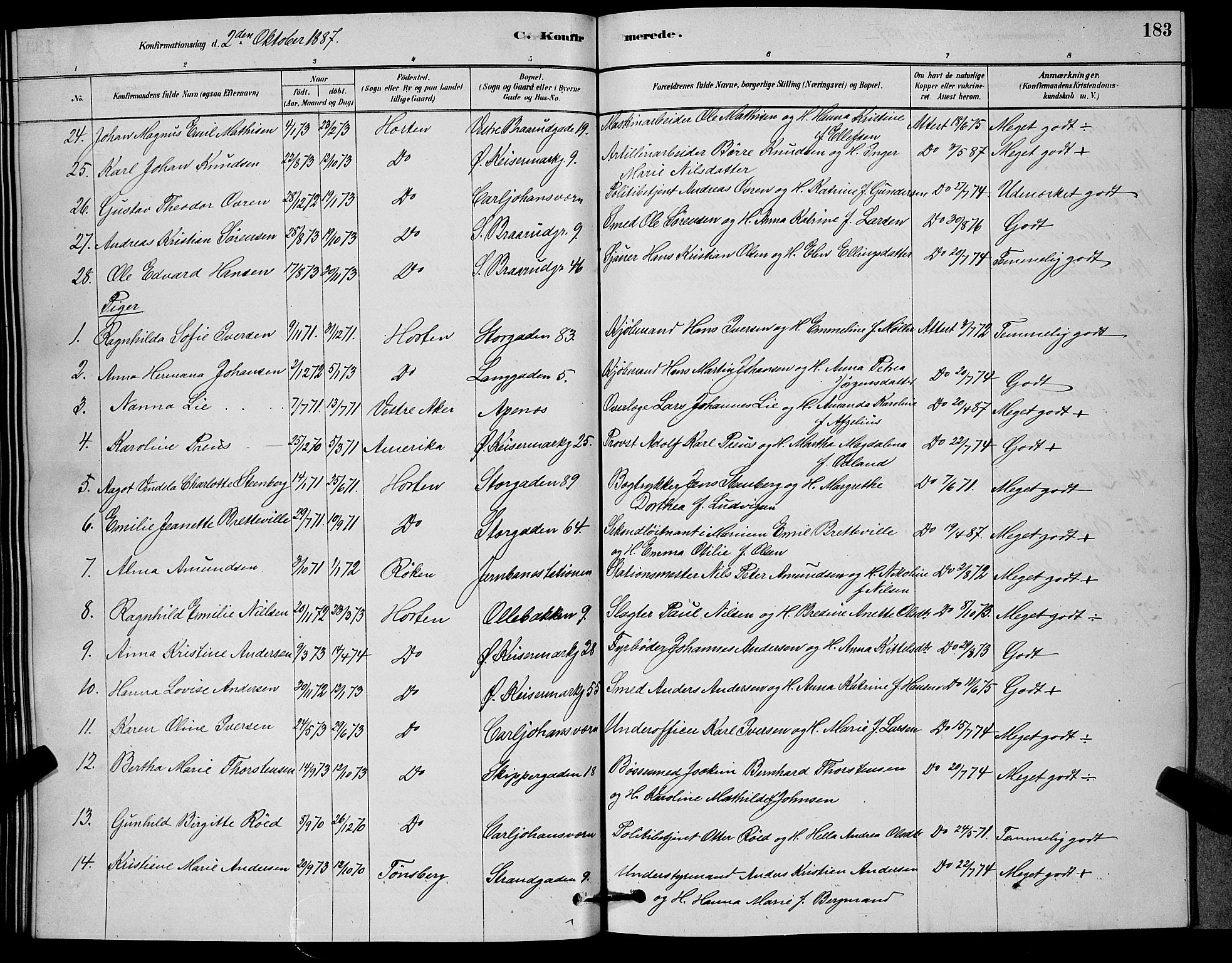 Horten kirkebøker, AV/SAKO-A-348/G/Ga/L0003: Parish register (copy) no. 4, 1878-1887, p. 183