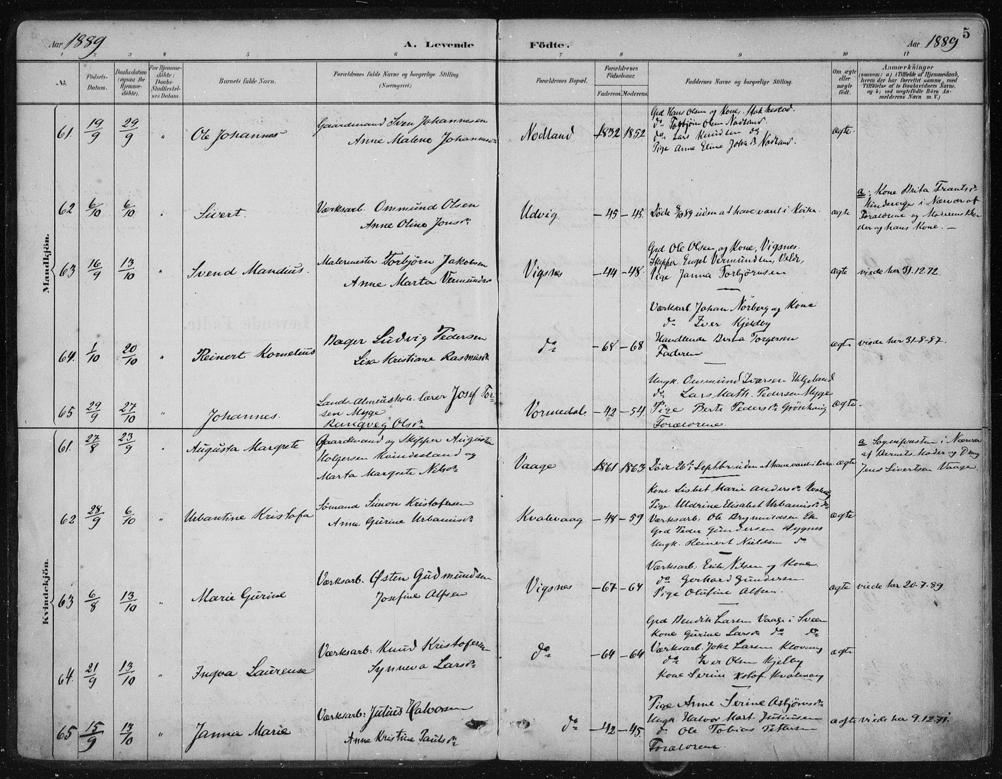 Avaldsnes sokneprestkontor, SAST/A -101851/H/Ha/Haa/L0017: Parish register (official) no. A 17, 1889-1920, p. 5
