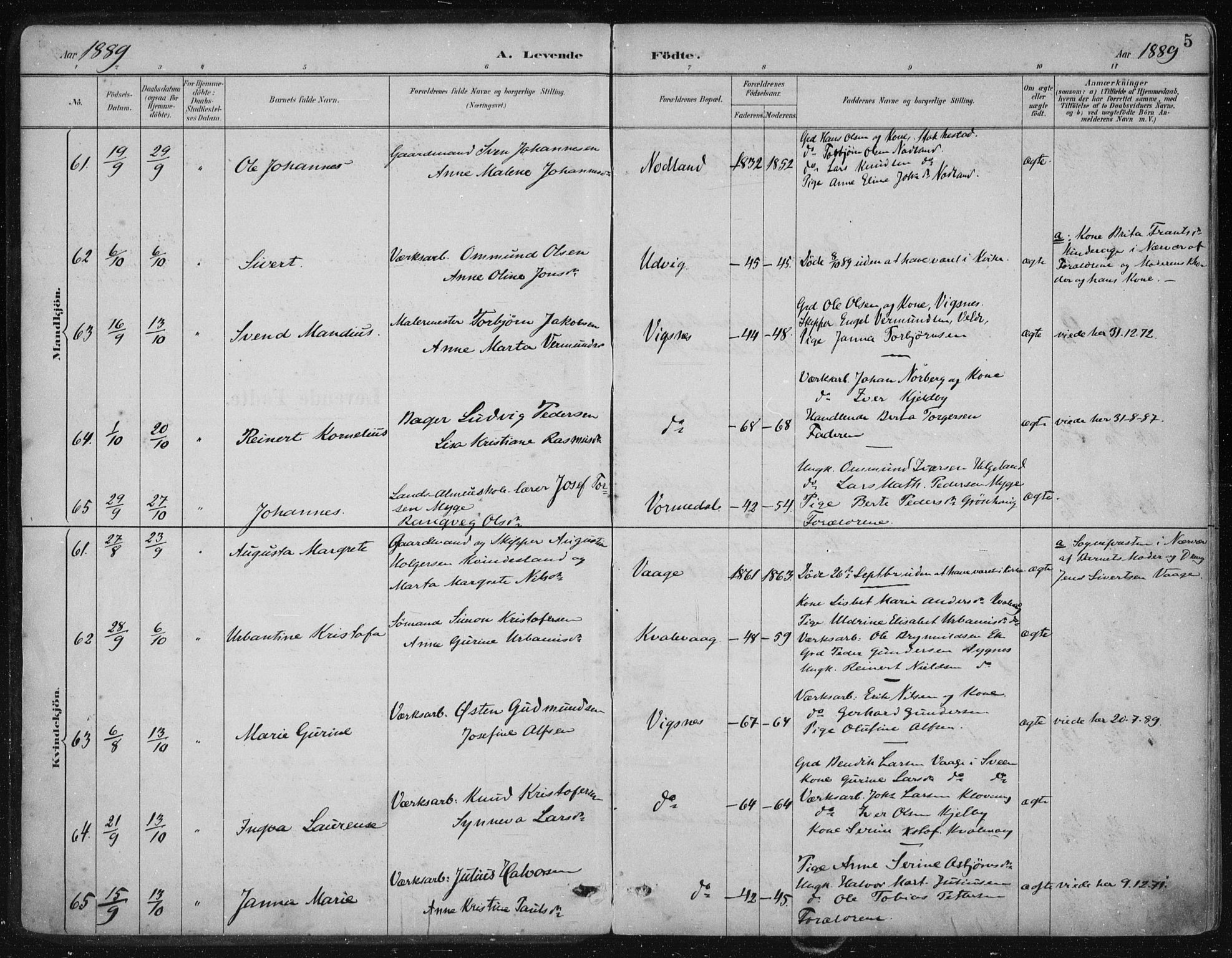 Avaldsnes sokneprestkontor, AV/SAST-A -101851/H/Ha/Haa/L0017: Parish register (official) no. A 17, 1889-1920, p. 5