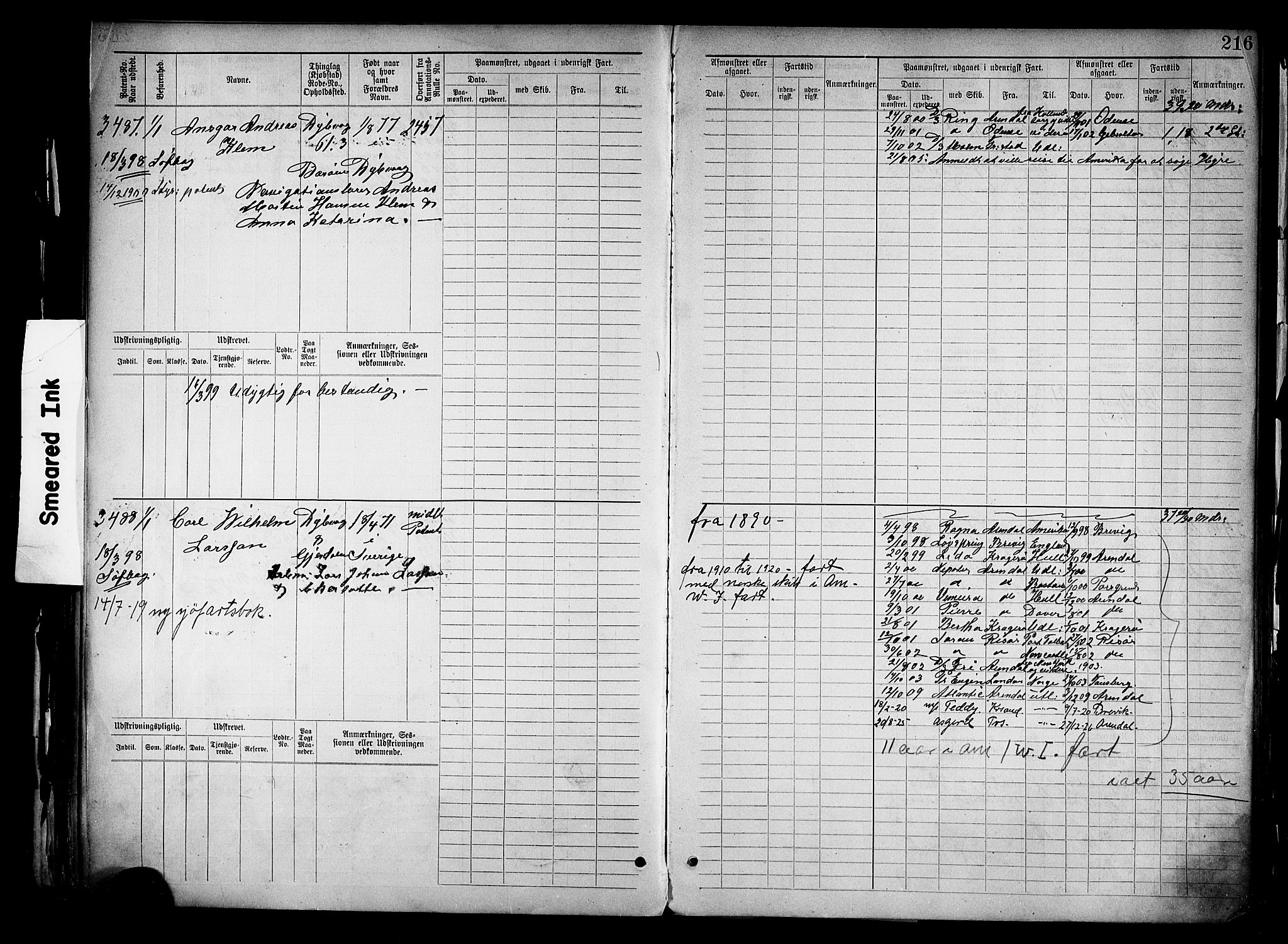 Tvedestrand mønstringskrets, SAK/2031-0011/F/Fb/L0019: Hovedrulle nr 3057-3818, U-35, 1892-1906, p. 224