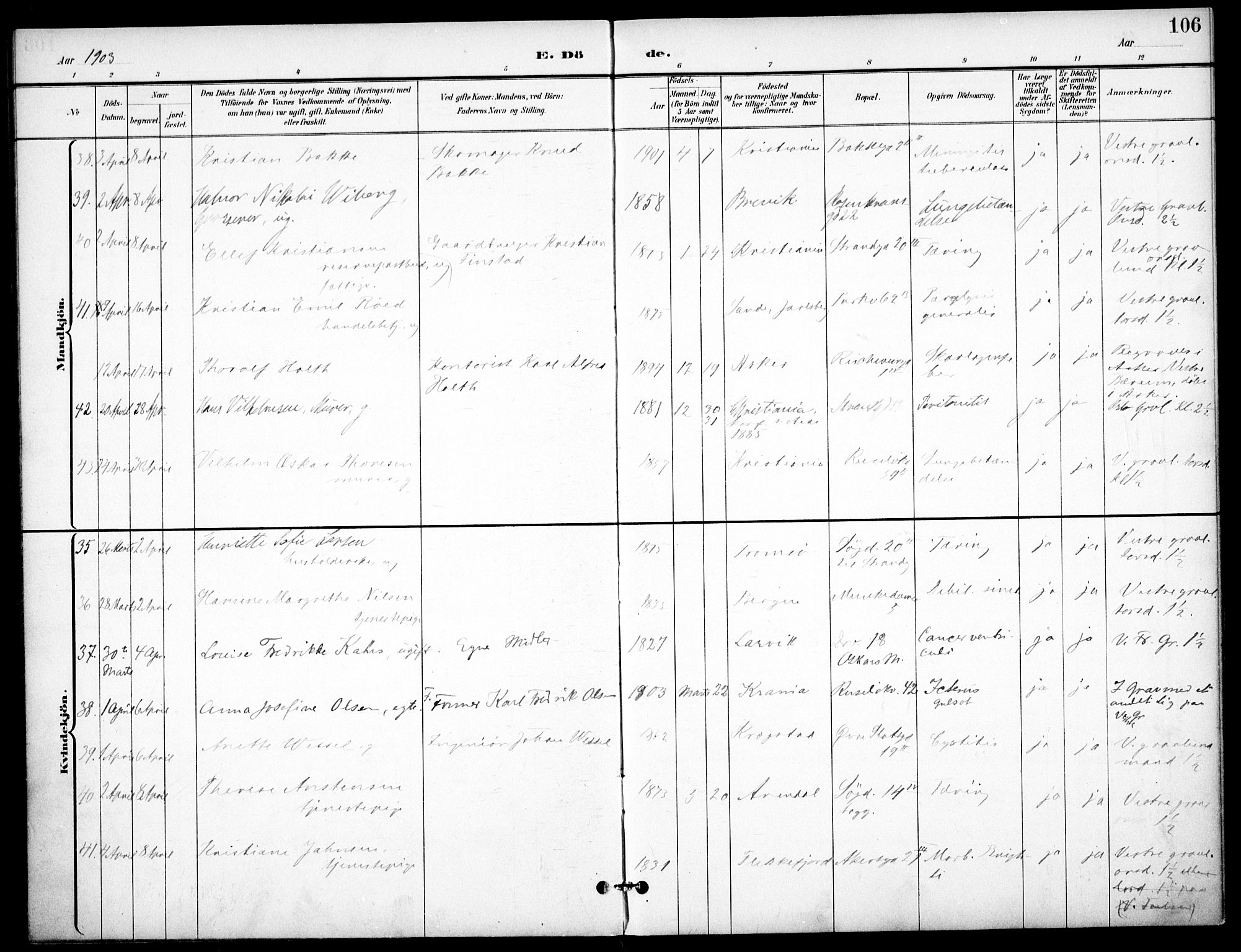 Johannes prestekontor Kirkebøker, AV/SAO-A-10852/F/Fa/L0008: Parish register (official) no. 8, 1897-1917, p. 106