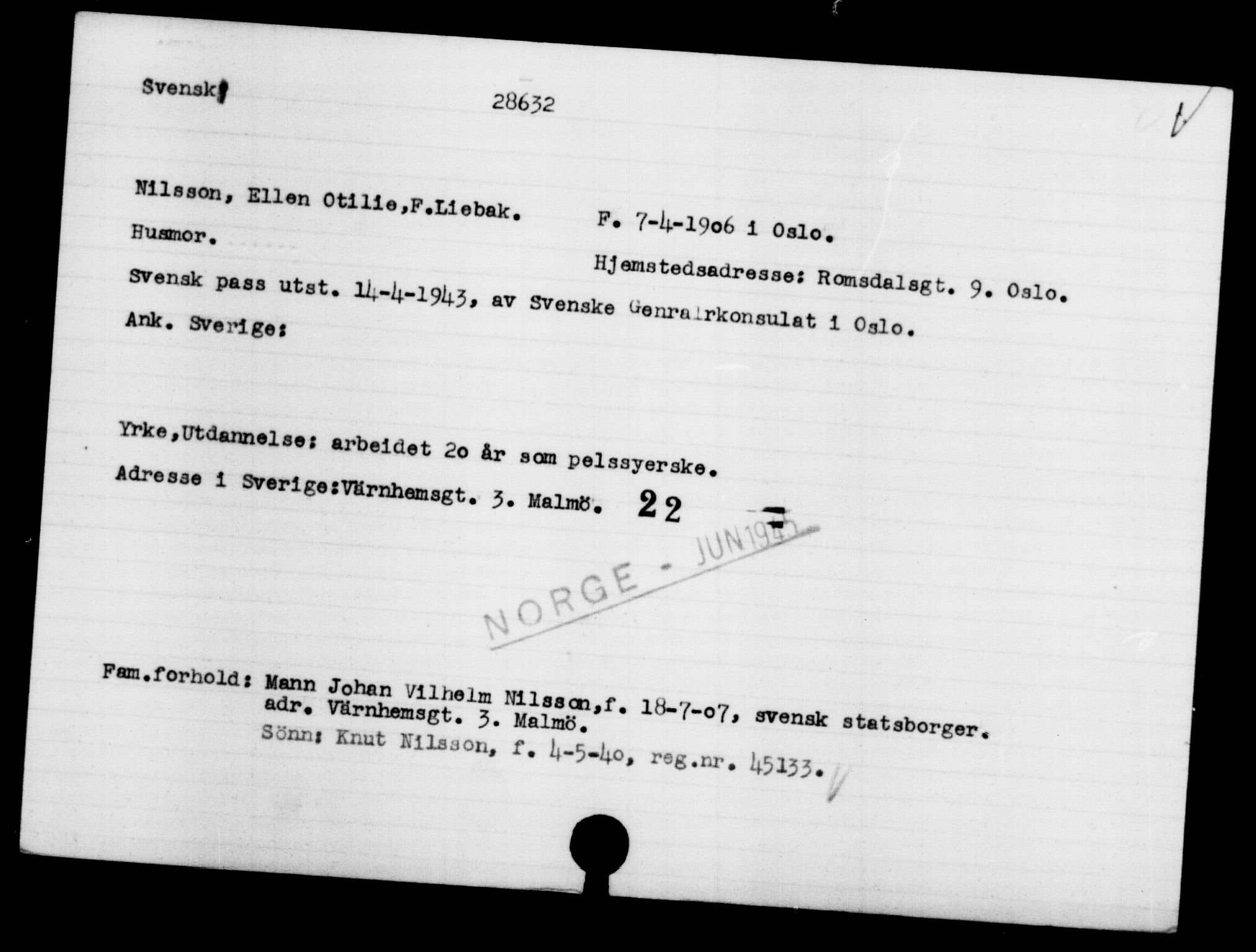 Den Kgl. Norske Legasjons Flyktningskontor, RA/S-6753/V/Va/L0012: Kjesäterkartoteket.  Flyktningenr. 28300-31566, 1940-1945, p. 355