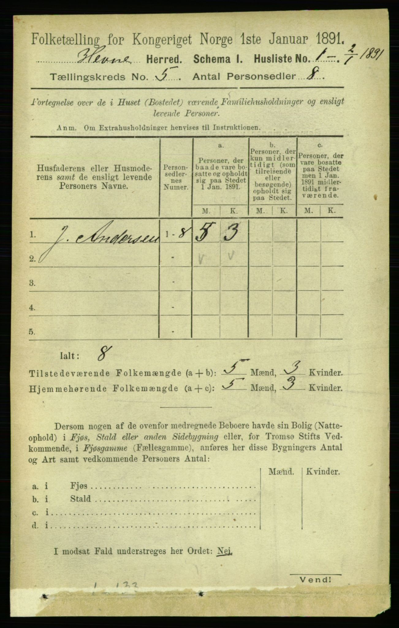 RA, 1891 census for 1612 Hemne, 1891, p. 2345