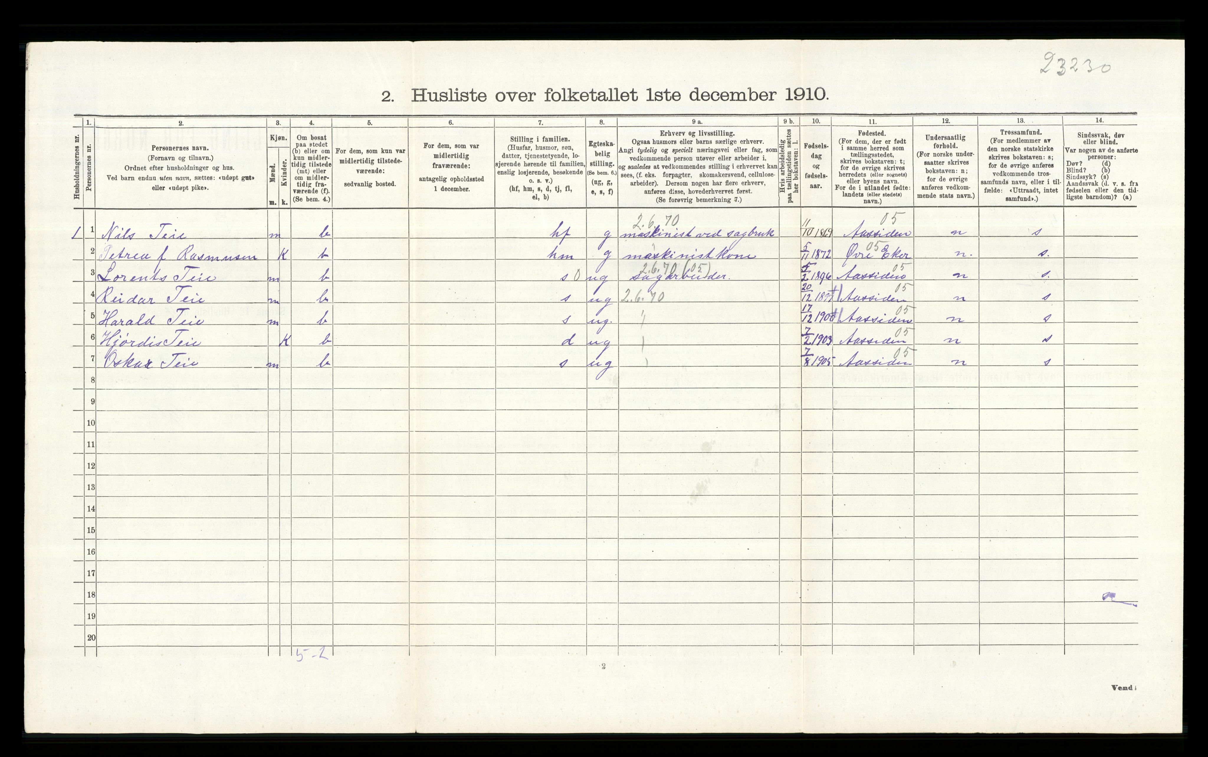 RA, 1910 census for Lier, 1910, p. 197