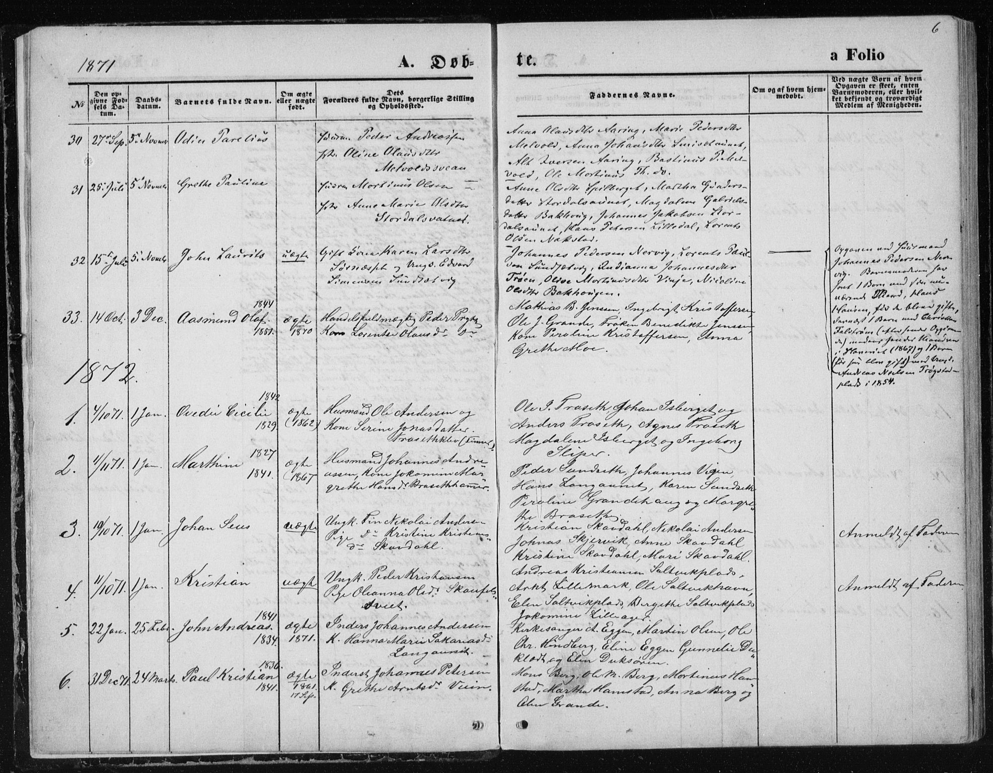 Ministerialprotokoller, klokkerbøker og fødselsregistre - Nord-Trøndelag, SAT/A-1458/733/L0324: Parish register (official) no. 733A03, 1870-1883, p. 6