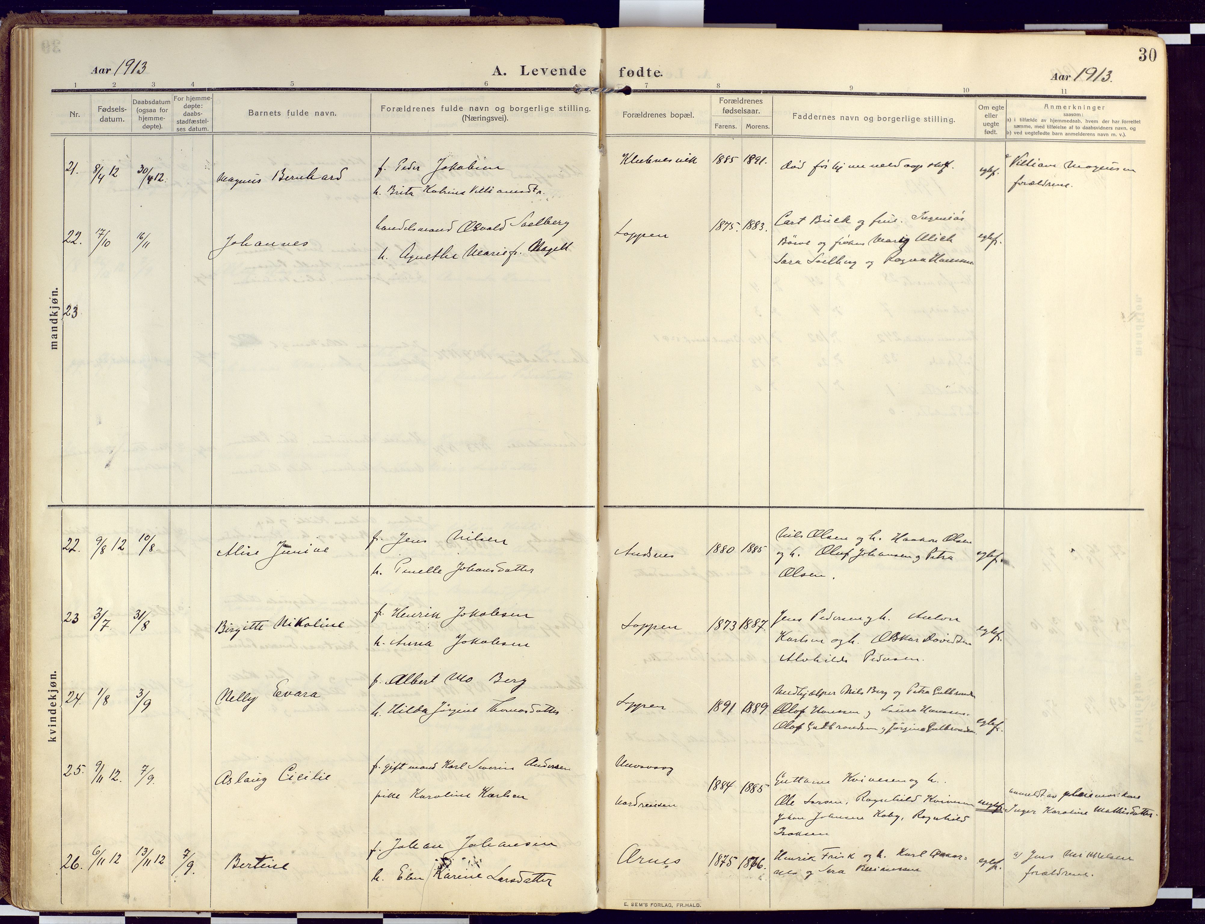 Loppa sokneprestkontor, SATØ/S-1339/H/Ha/L0011kirke: Parish register (official) no. 11, 1909-1919, p. 30