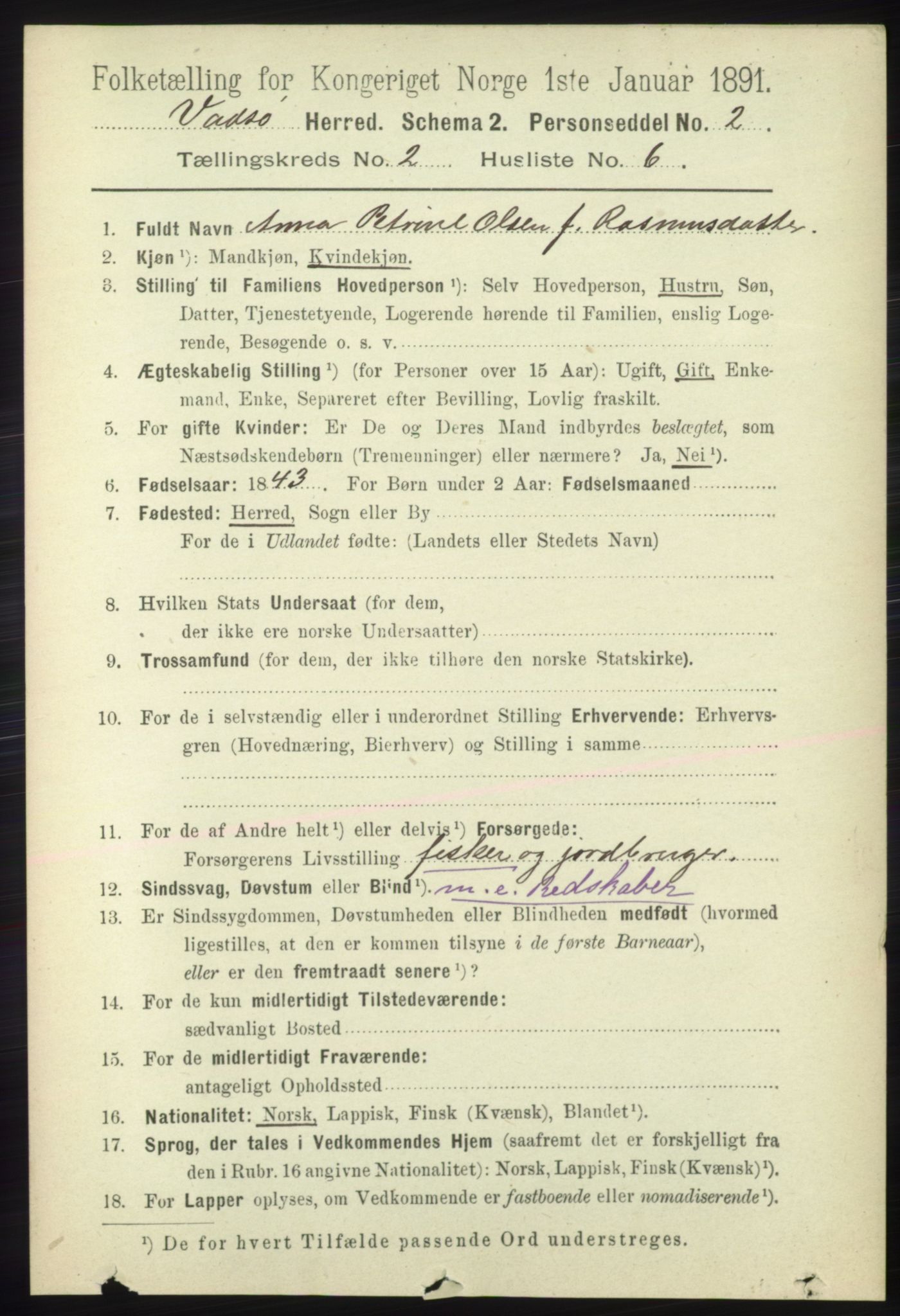 RA, 1891 census for 2029 Vadsø, 1891, p. 474