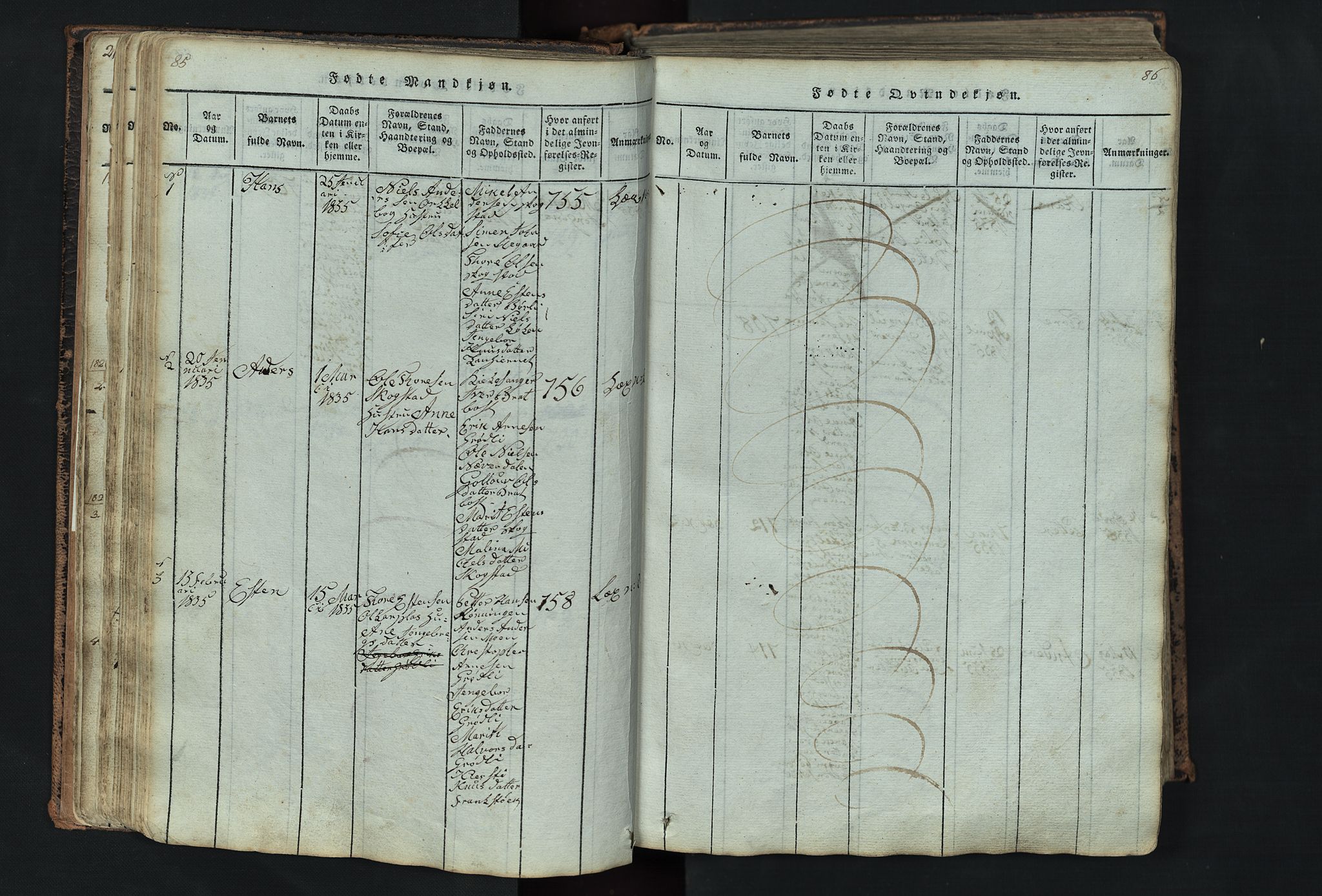 Kvikne prestekontor, AV/SAH-PREST-064/H/Ha/Hab/L0001: Parish register (copy) no. 1, 1815-1895, p. 85-86