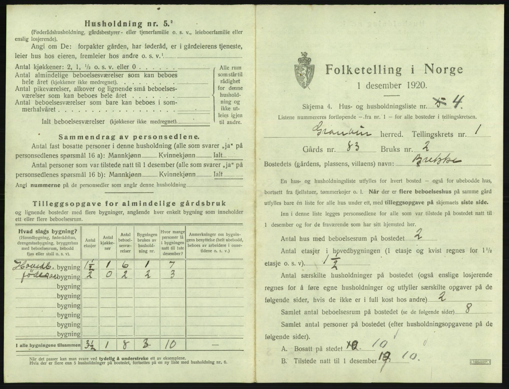 SAB, 1920 census for Granvin, 1920, p. 28