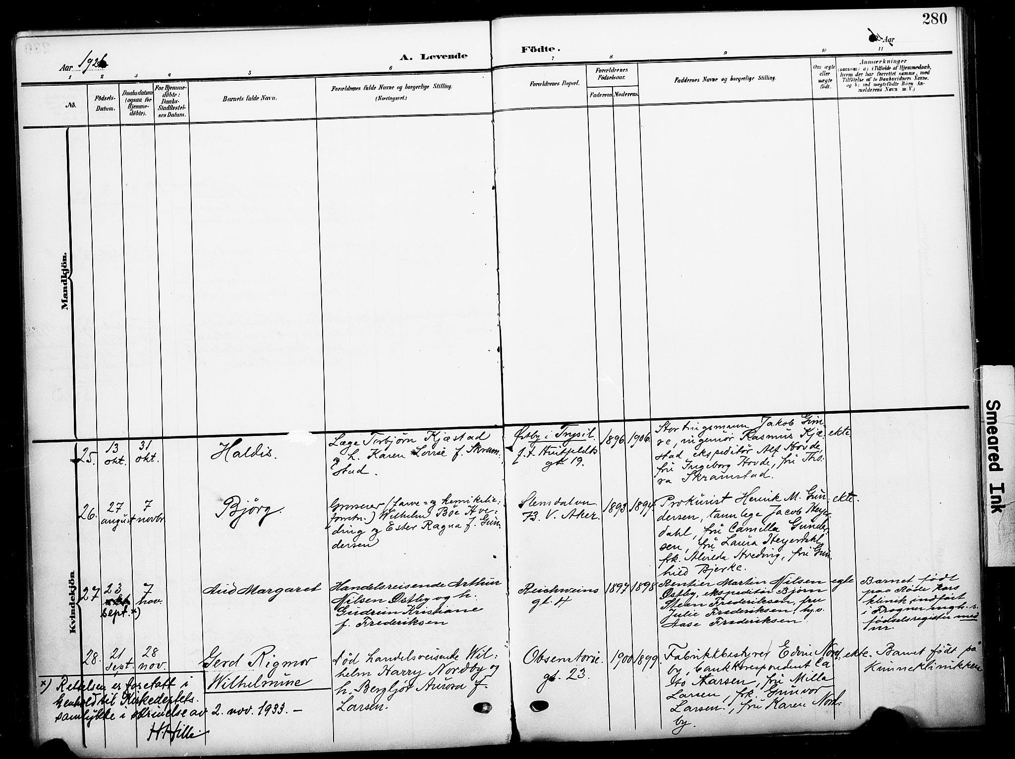 Johannes prestekontor Kirkebøker, AV/SAO-A-10852/F/Fa/L0009: Parish register (official) no. 9, 1905-1929, p. 280