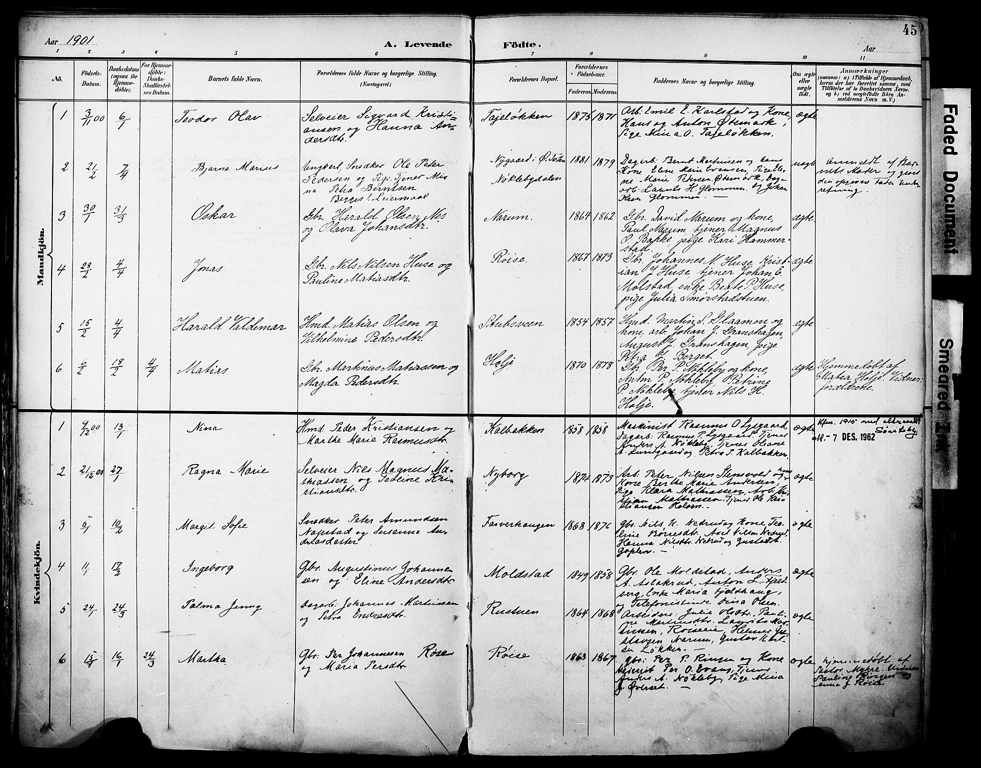 Vestre Toten prestekontor, SAH/PREST-108/H/Ha/Haa/L0013: Parish register (official) no. 13, 1895-1911, p. 45
