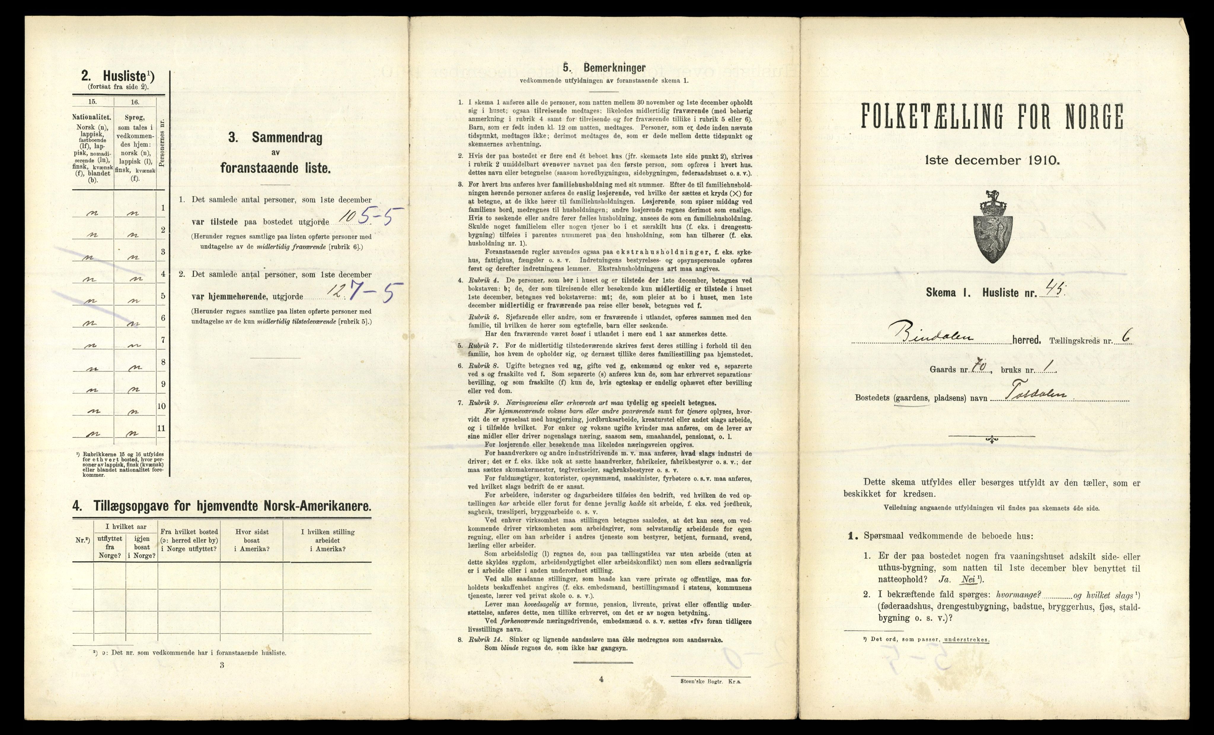 RA, 1910 census for Bindal, 1910, p. 638