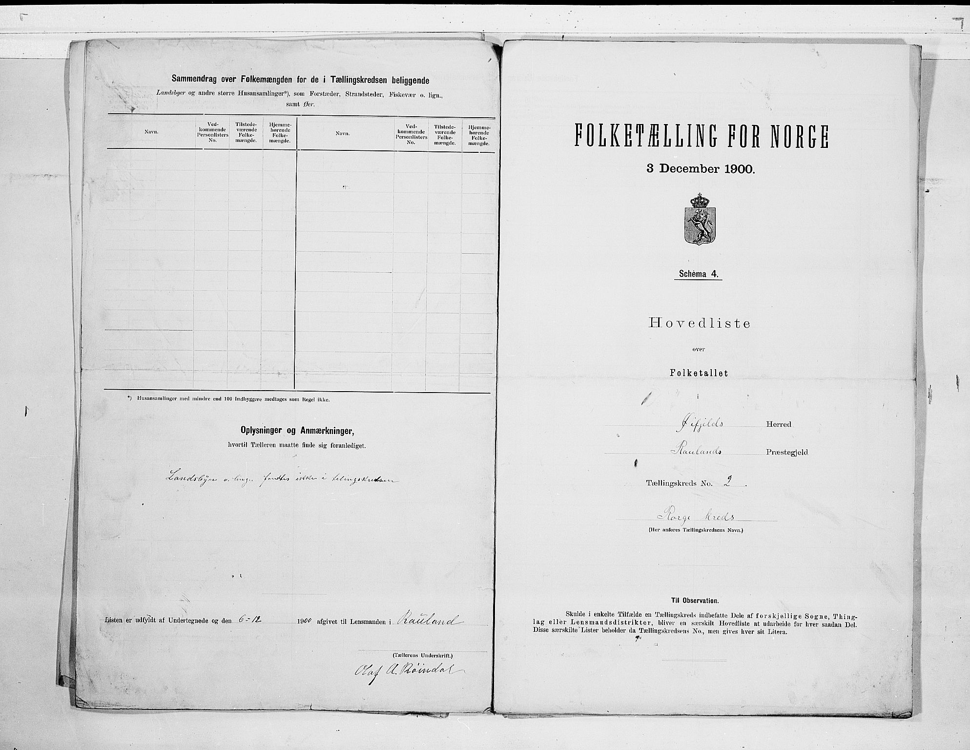 SAKO, 1900 census for Rauland, 1900, p. 6