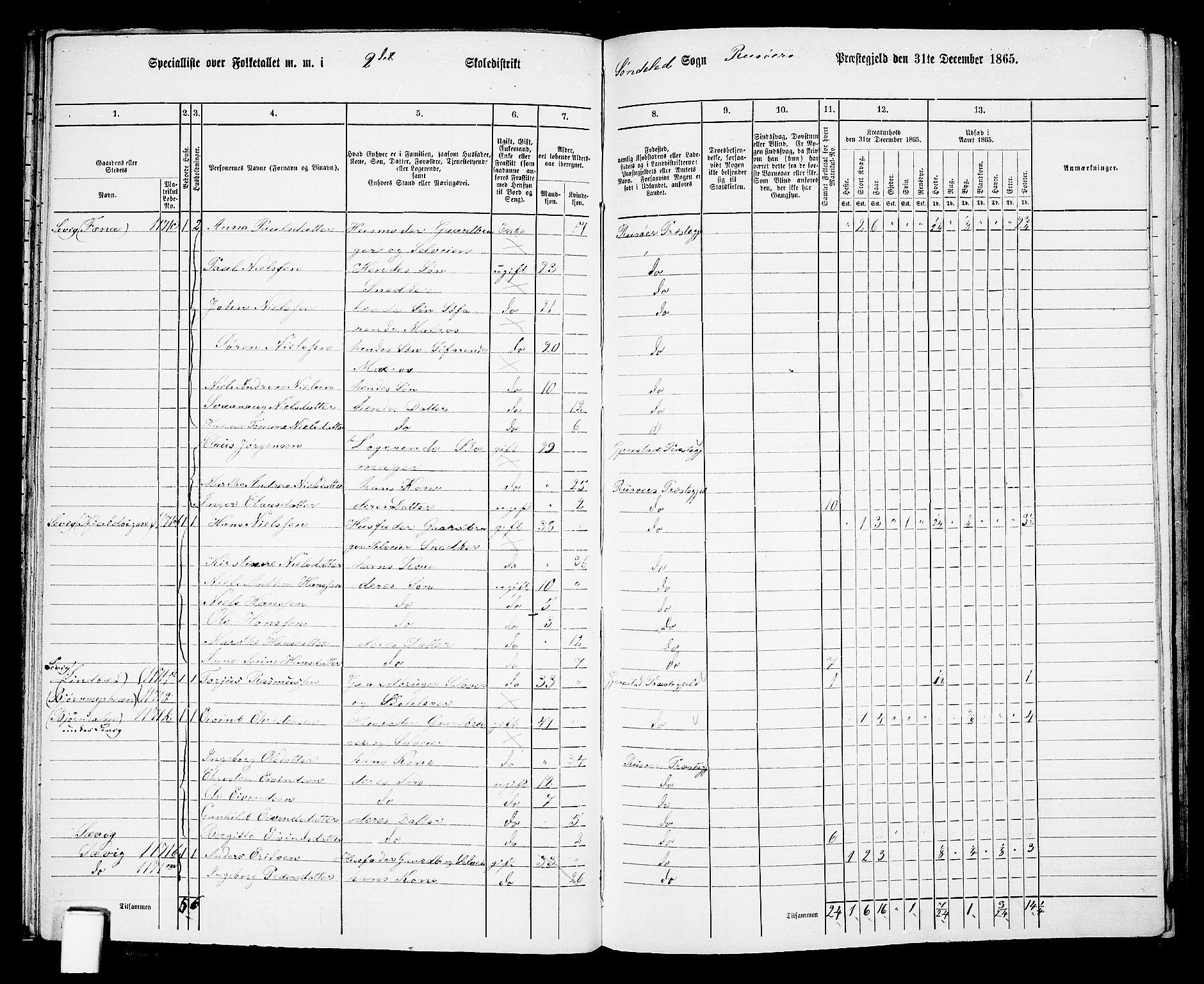 RA, 1865 census for Risør/Søndeled, 1865, p. 34