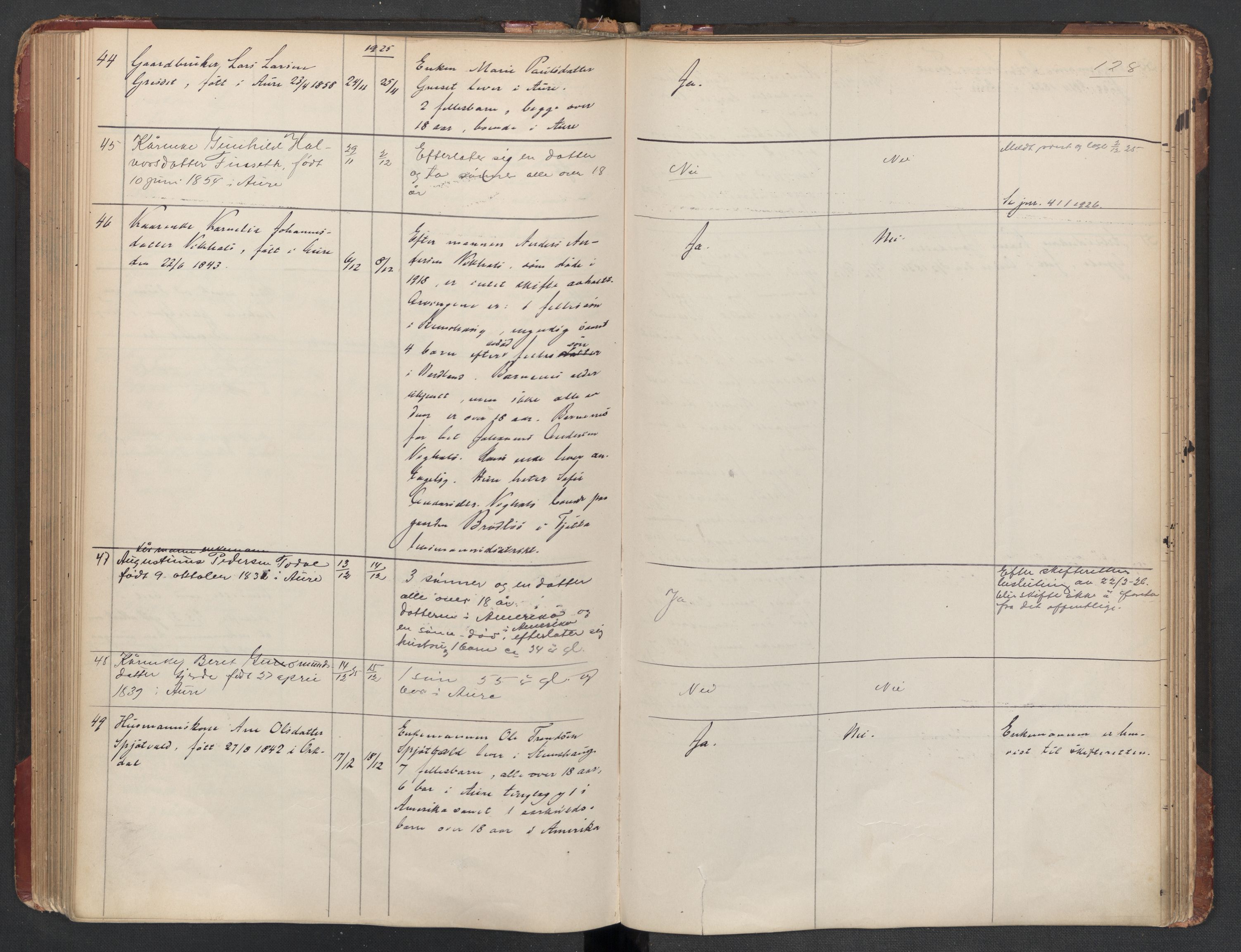 Aure lensmannskontor, SAT/A-1088/1/02/L0003: 2.01.03 Dødsfallsprotokoll, 1906-1926, p. 128