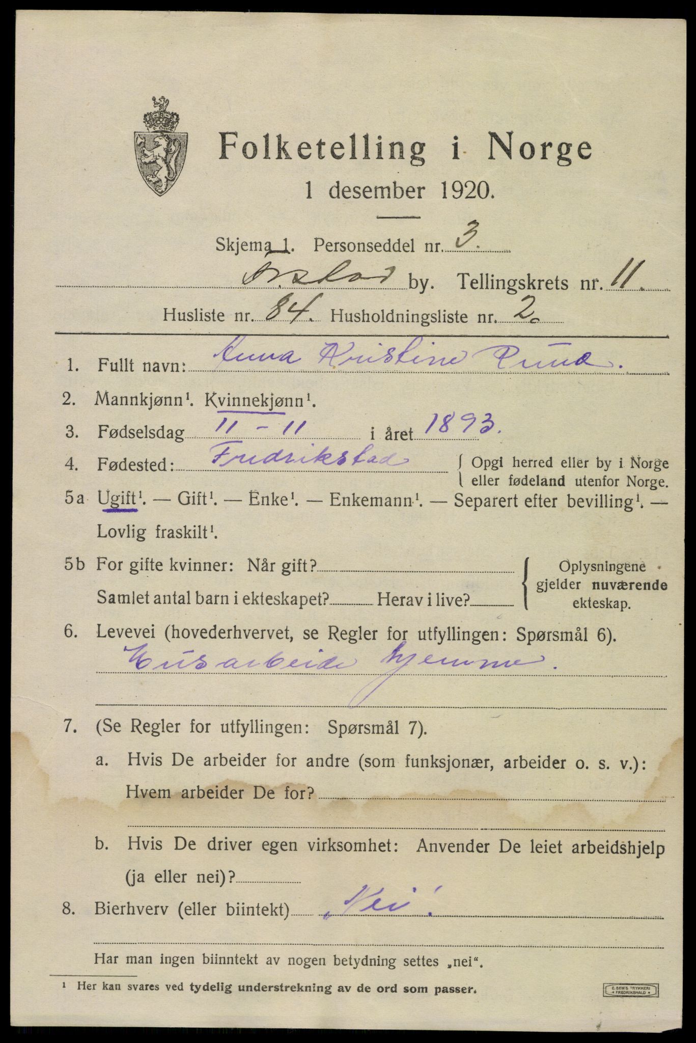 SAO, 1920 census for Fredrikstad, 1920, p. 30347