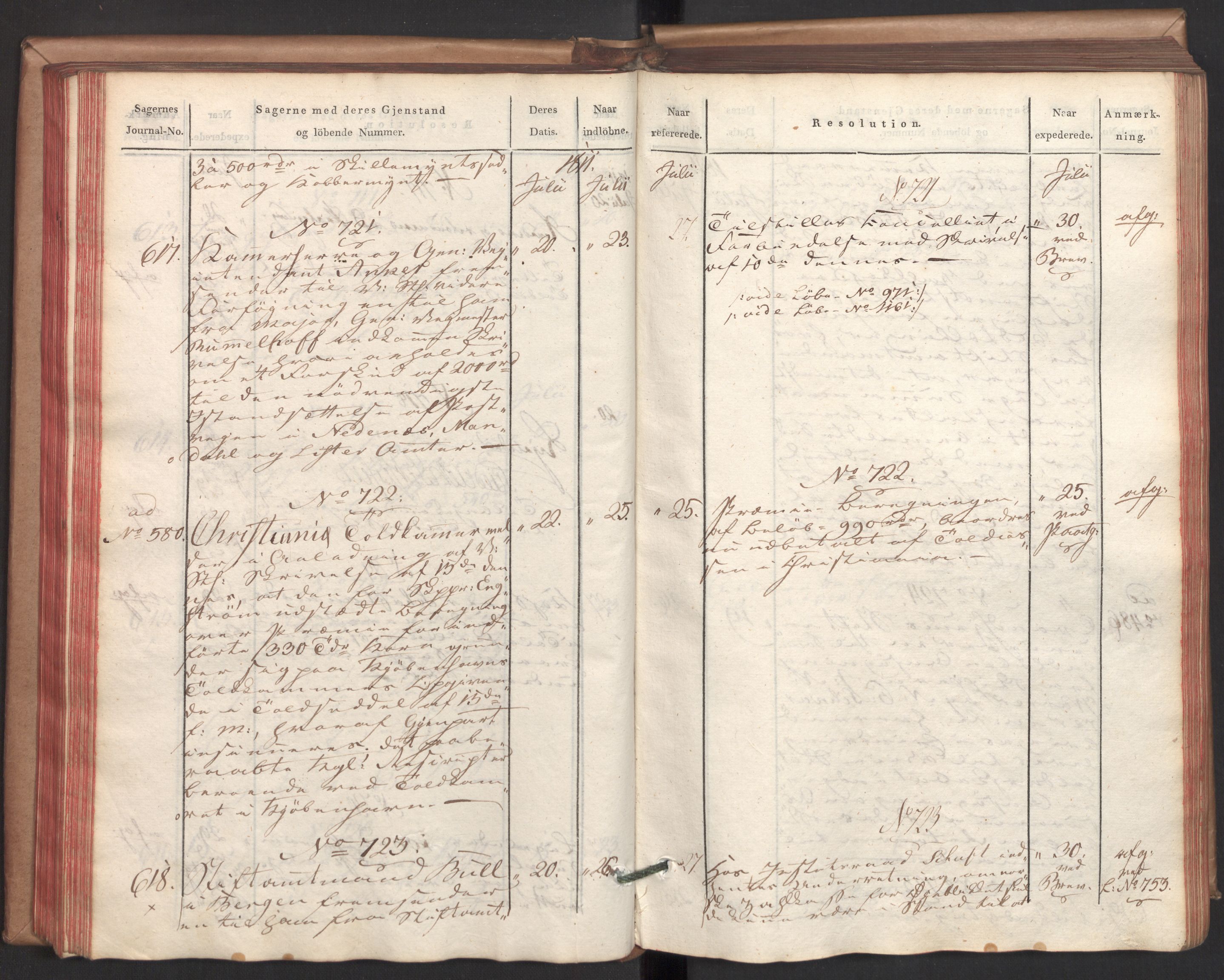 Stattholderembetet 1810-1814, 2. kontor (Kontor B), AV/RA-EA-5432/Ab/L0002: Referatprotokoll,  j.nr. 291-1001,  l.nr. 348-1179, 1811, p. 126