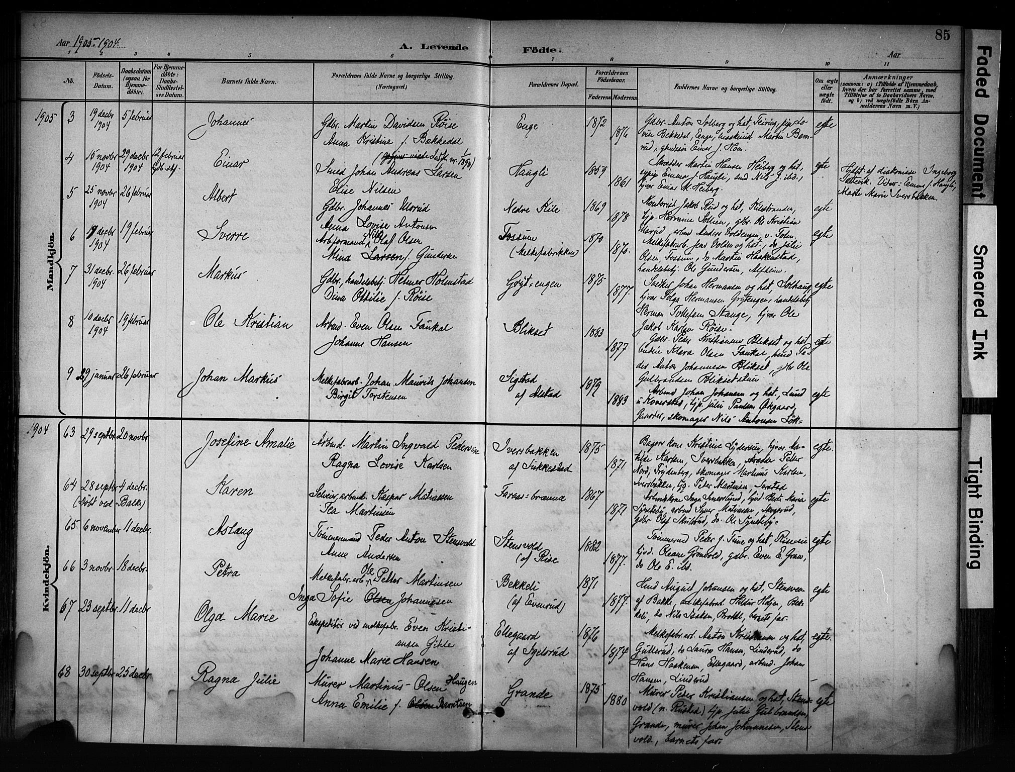 Østre Toten prestekontor, SAH/PREST-104/H/Ha/Haa/L0008: Parish register (official) no. 8, 1897-1909, p. 85