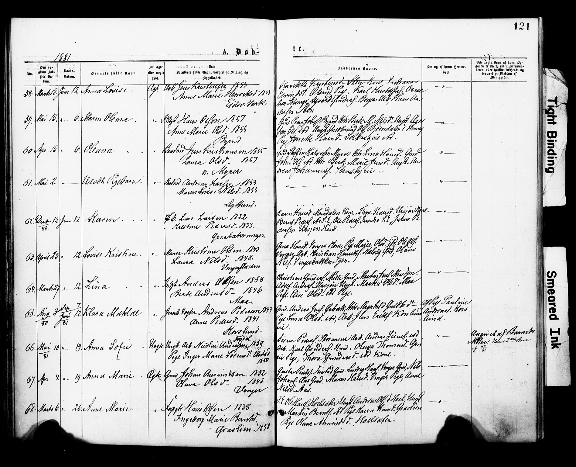 Eidsvoll prestekontor Kirkebøker, AV/SAO-A-10888/F/Fa/L0001: Parish register (official) no. I 1, 1877-1881, p. 121