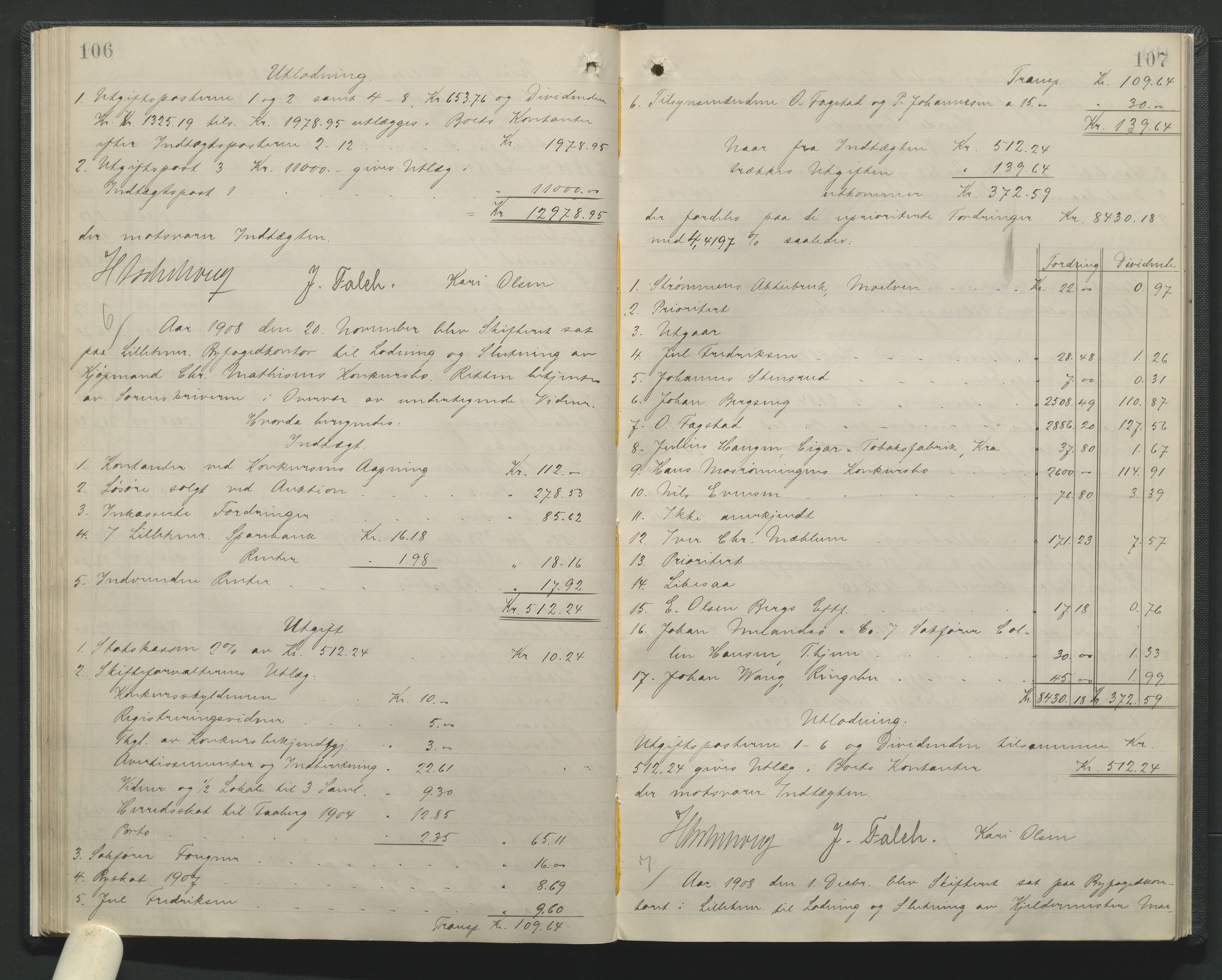 Sør-Gudbrandsdal tingrett, AV/SAH-TING-004/J/Ja/Jag/L0001: Skifteutlodningsprotokoll - Lillehammer by, 1903-1923, p. 106-107