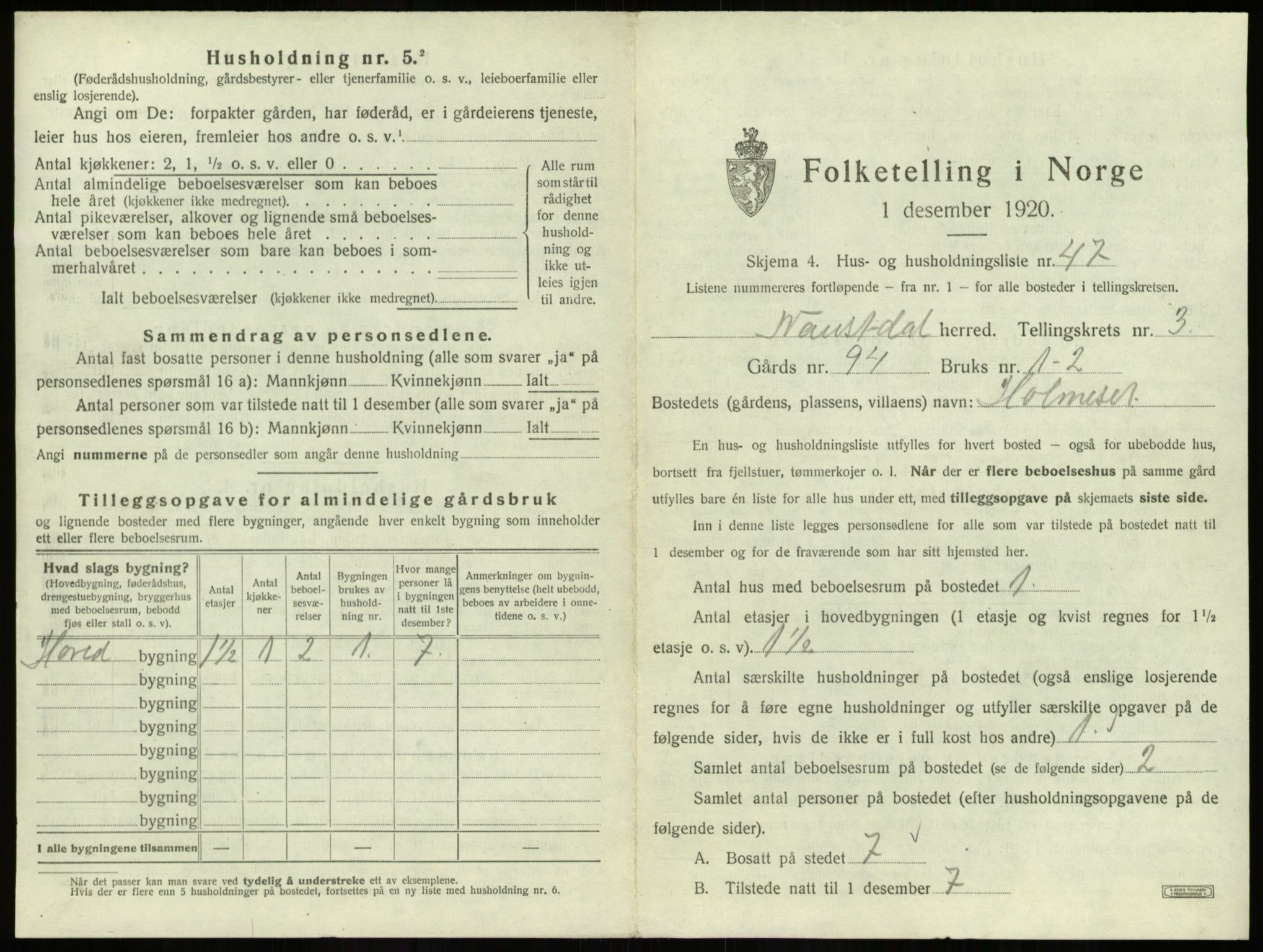 SAB, 1920 census for Naustdal, 1920, p. 241