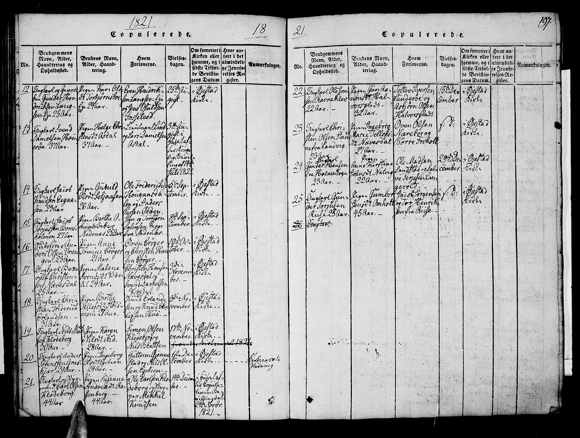 Øyestad sokneprestkontor, AV/SAK-1111-0049/F/Fa/L0012: Parish register (official) no. A 12, 1816-1827, p. 197