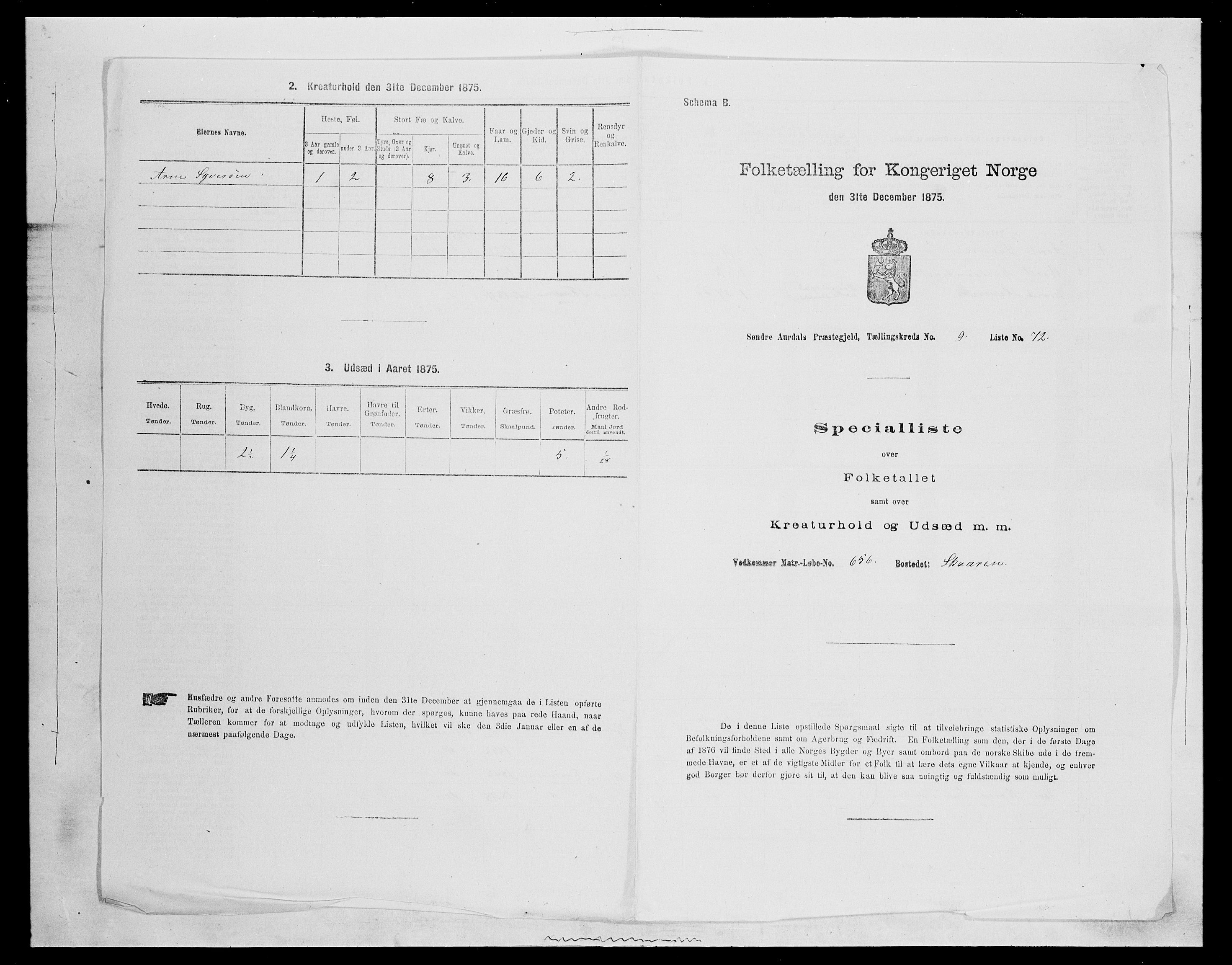 SAH, 1875 census for 0540P Sør-Aurdal, 1875, p. 1638