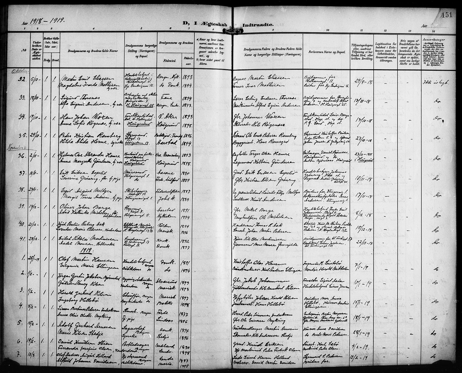 Mariakirken Sokneprestembete, SAB/A-76901/H/Hab/L0009: Parish register (copy) no. A 9, 1901-1919, p. 151