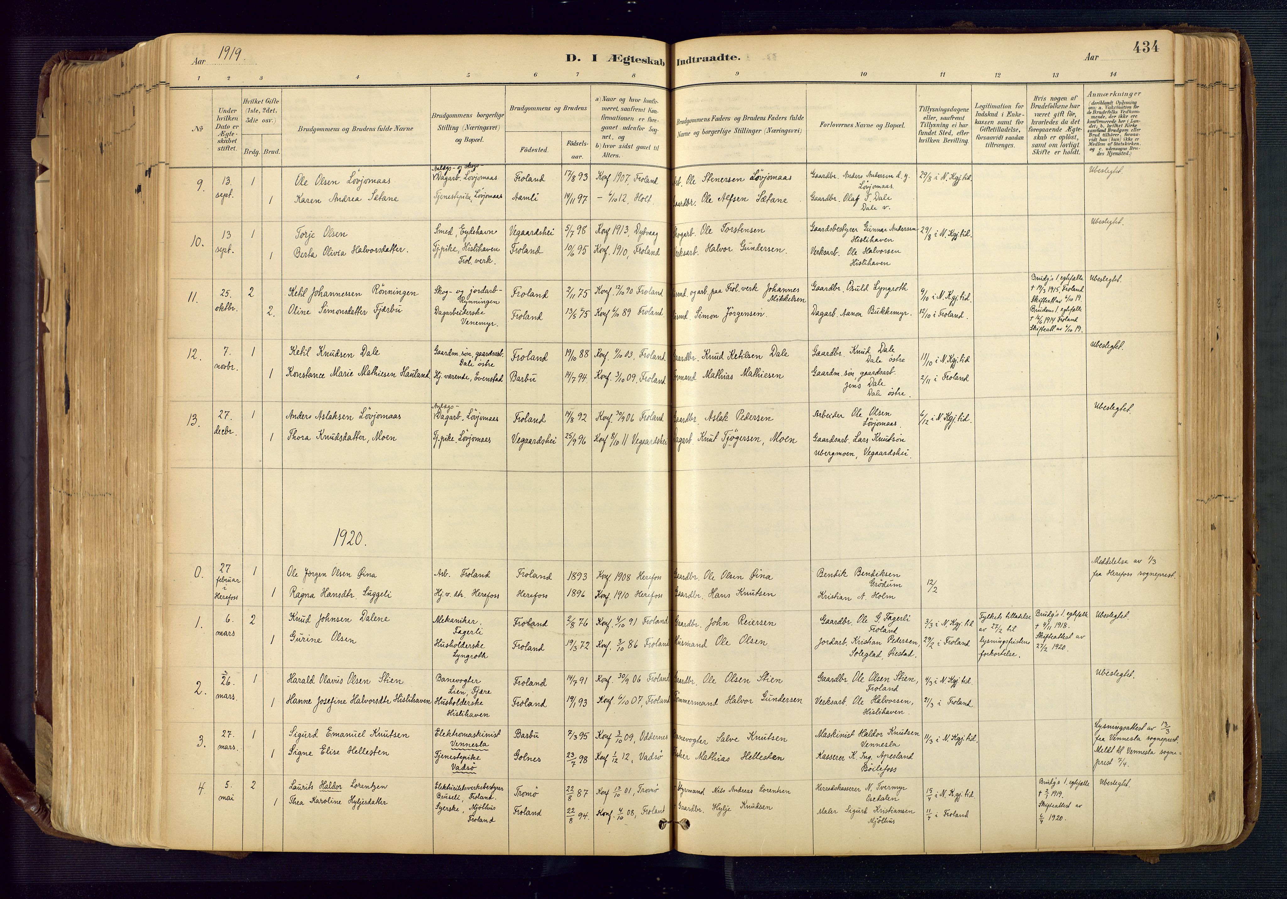 Froland sokneprestkontor, SAK/1111-0013/F/Fa/L0005: Parish register (official) no. A 5, 1882-1921, p. 434