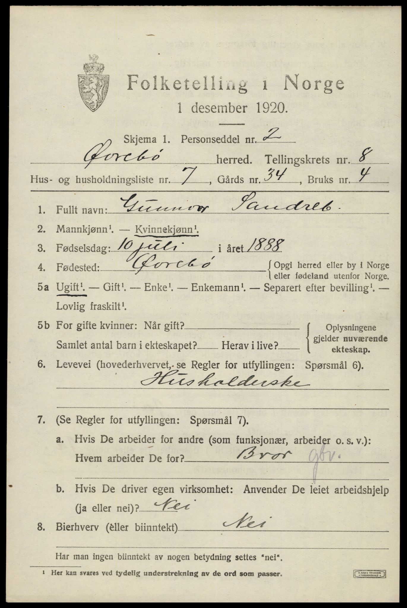 SAK, 1920 census for Øvrebø, 1920, p. 1778