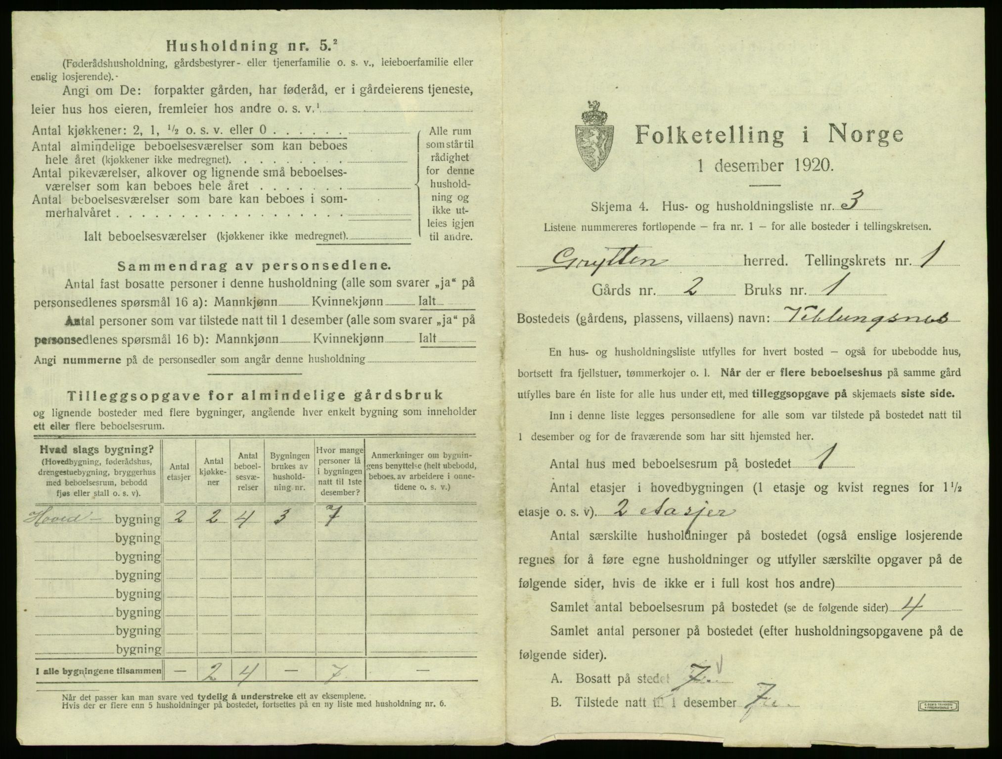 SAT, 1920 census for Grytten, 1920, p. 38