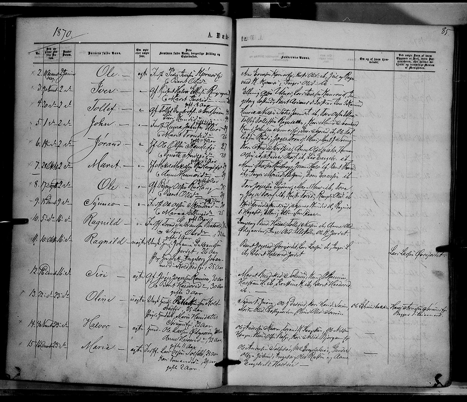 Nord-Aurdal prestekontor, AV/SAH-PREST-132/H/Ha/Haa/L0008: Parish register (official) no. 8, 1863-1875, p. 85