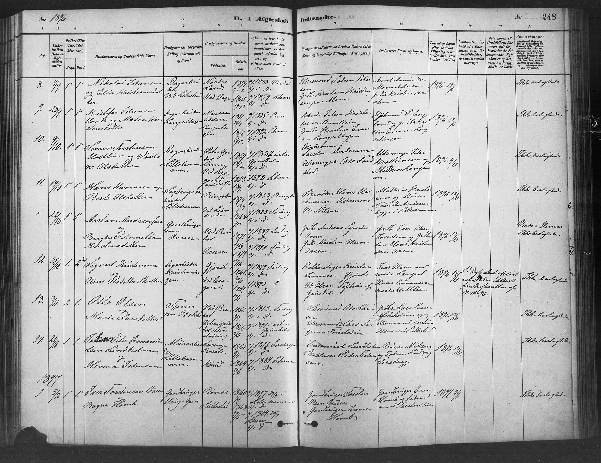 Fåberg prestekontor, SAH/PREST-086/H/Ha/Haa/L0009: Parish register (official) no. 9, 1879-1898, p. 248