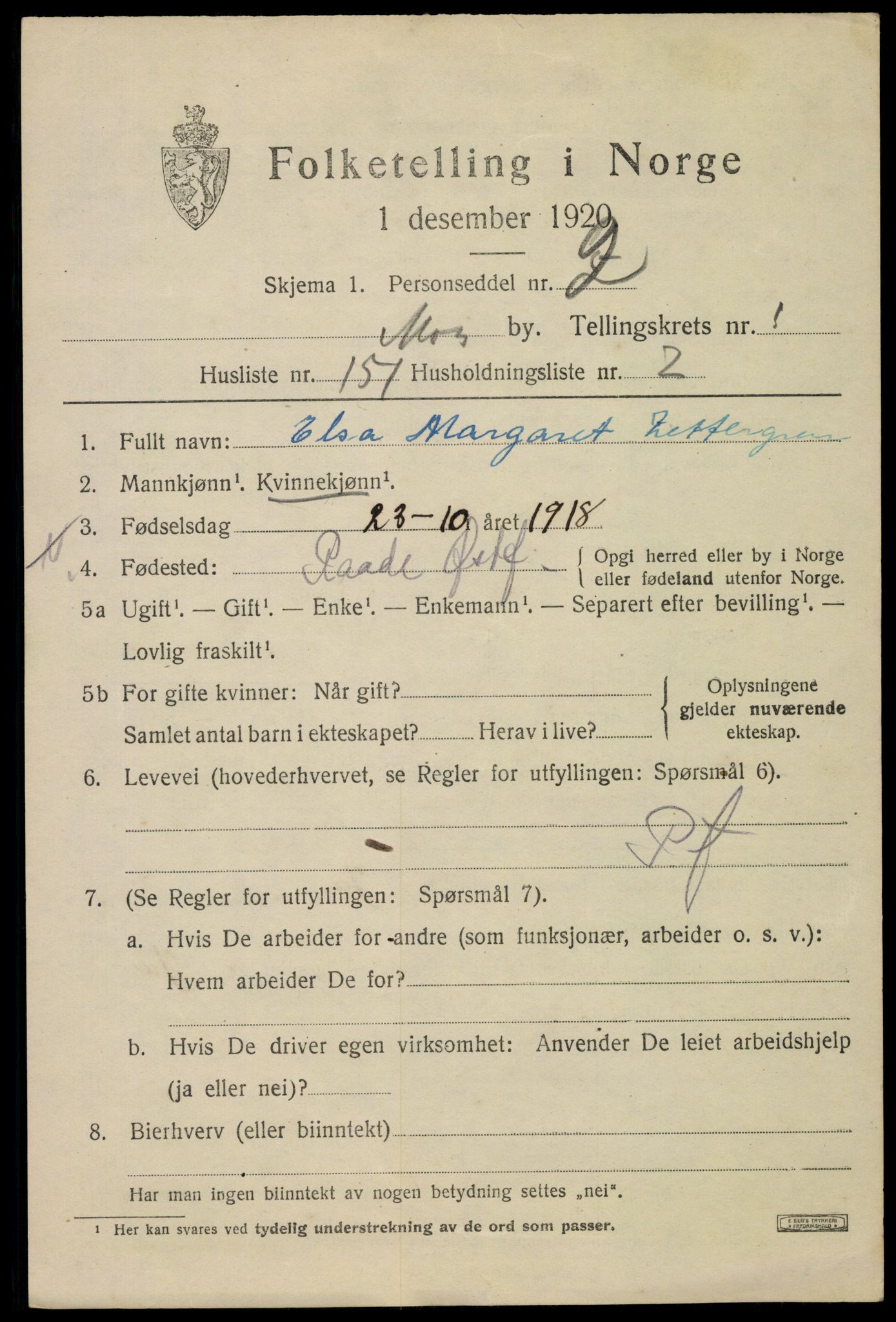 SAO, 1920 census for Moss, 1920, p. 8463